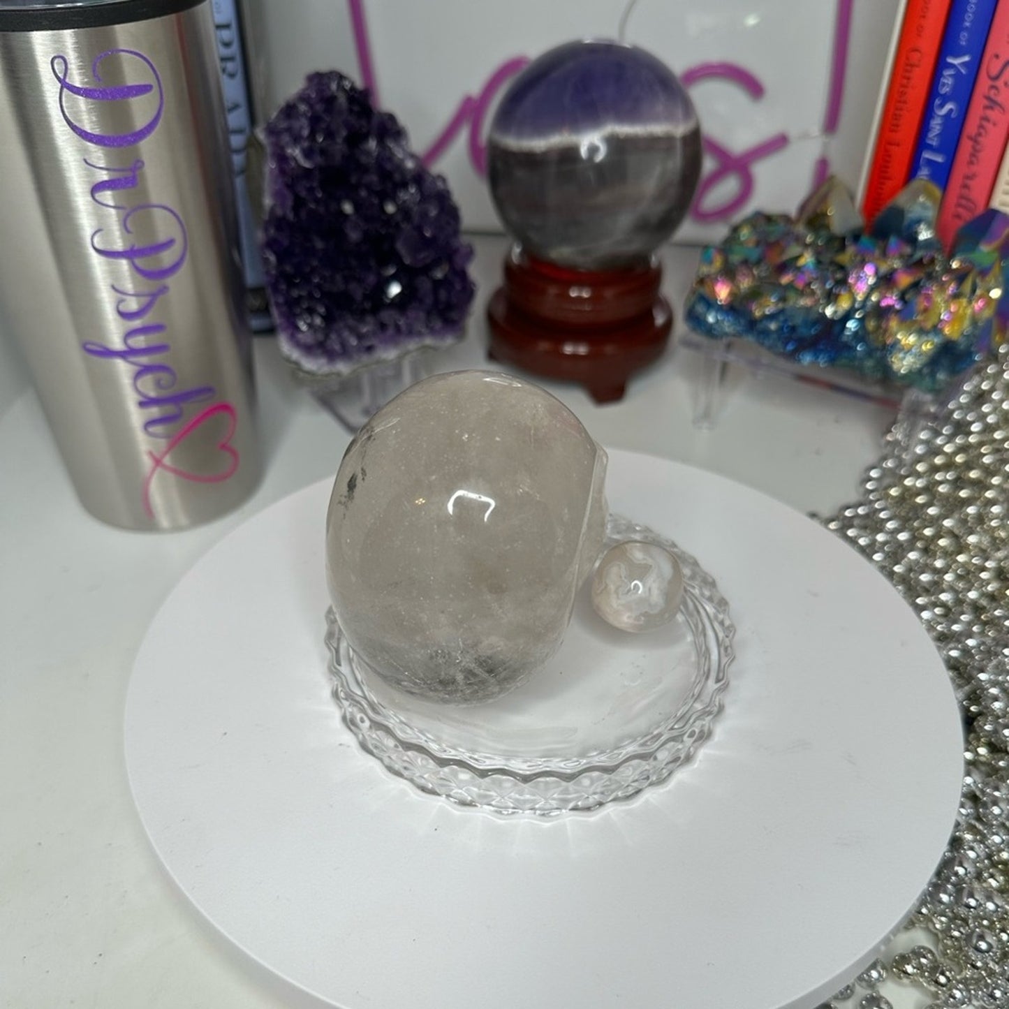 Garden Quartz and Mini Flower Agate Skulls - GQFASKULLS-001