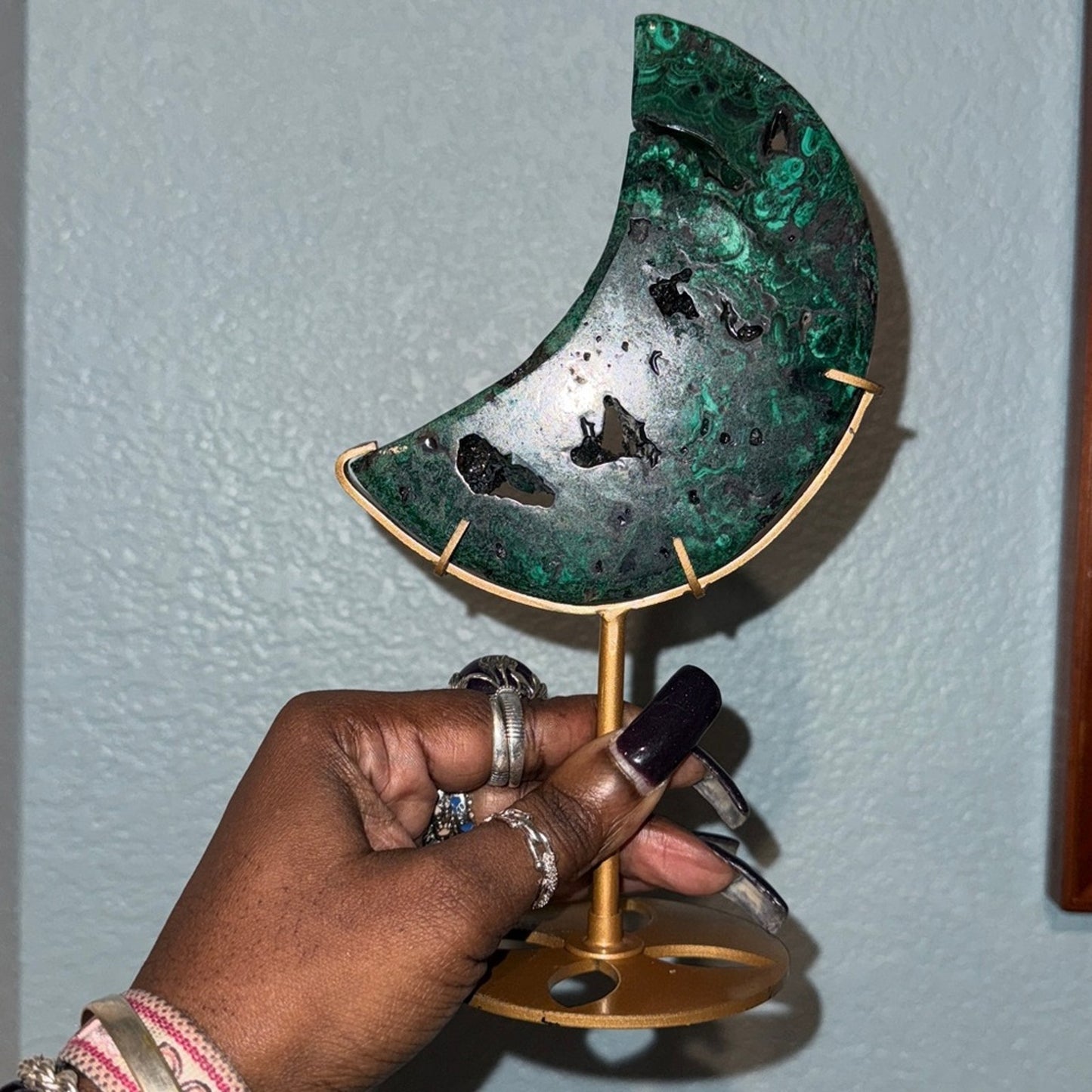 Malachite Crescent Moon Commissioned Sculpture