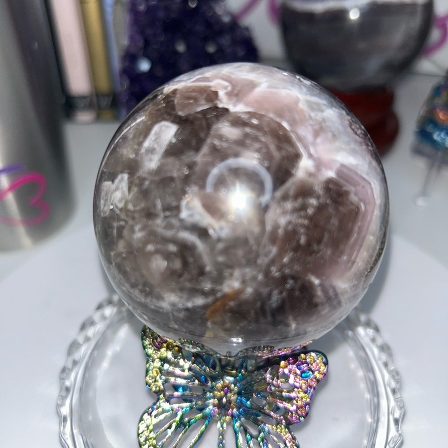 Dream Chevron Amethyst and Quartz Sphere 69-71MM CHAMYSPH-002