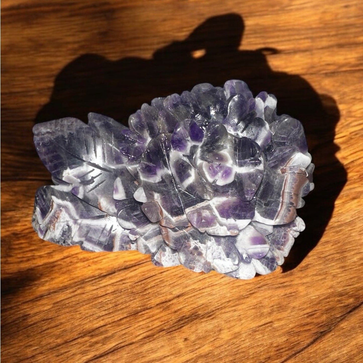 Dream Chevron Amethyst Lotus Flower Carving  6” x 3.25” CHAMYLOTUS-001
