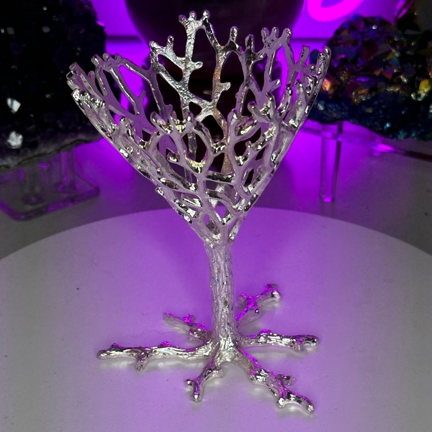 Bird Nest Crystals Rocks Precious Gem Sphere Holder Stand - Silver Color