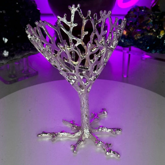 Bird Nest Crystals Rocks Precious Gem Sphere Holder Stand - Silver Color