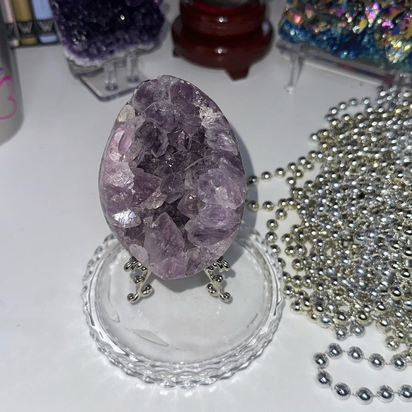 Amethyst Raw Freeform Egg Dinosaur  - DRUZYAMYEGG-001 89MM