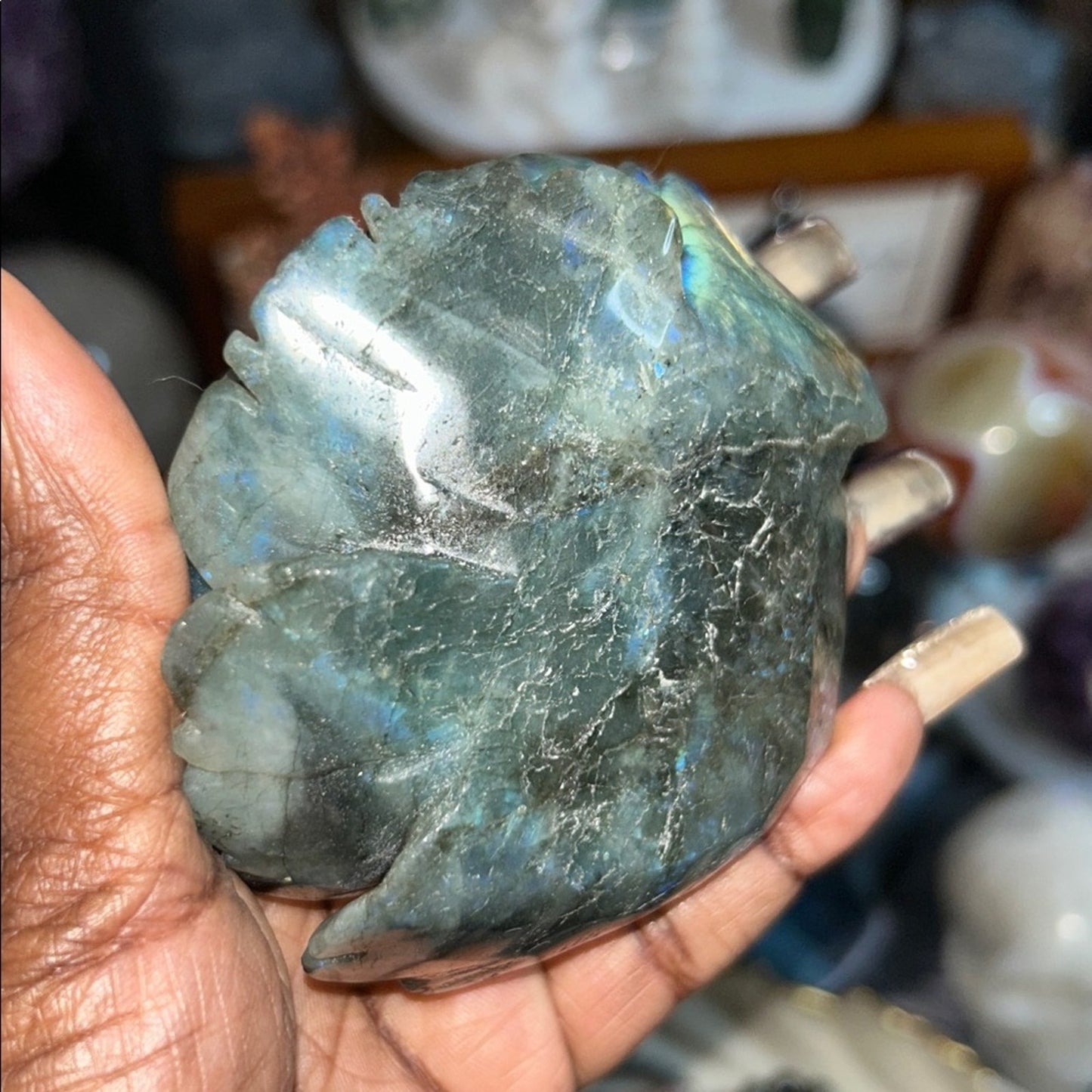 Labradorite Lotus Flower and stand Large