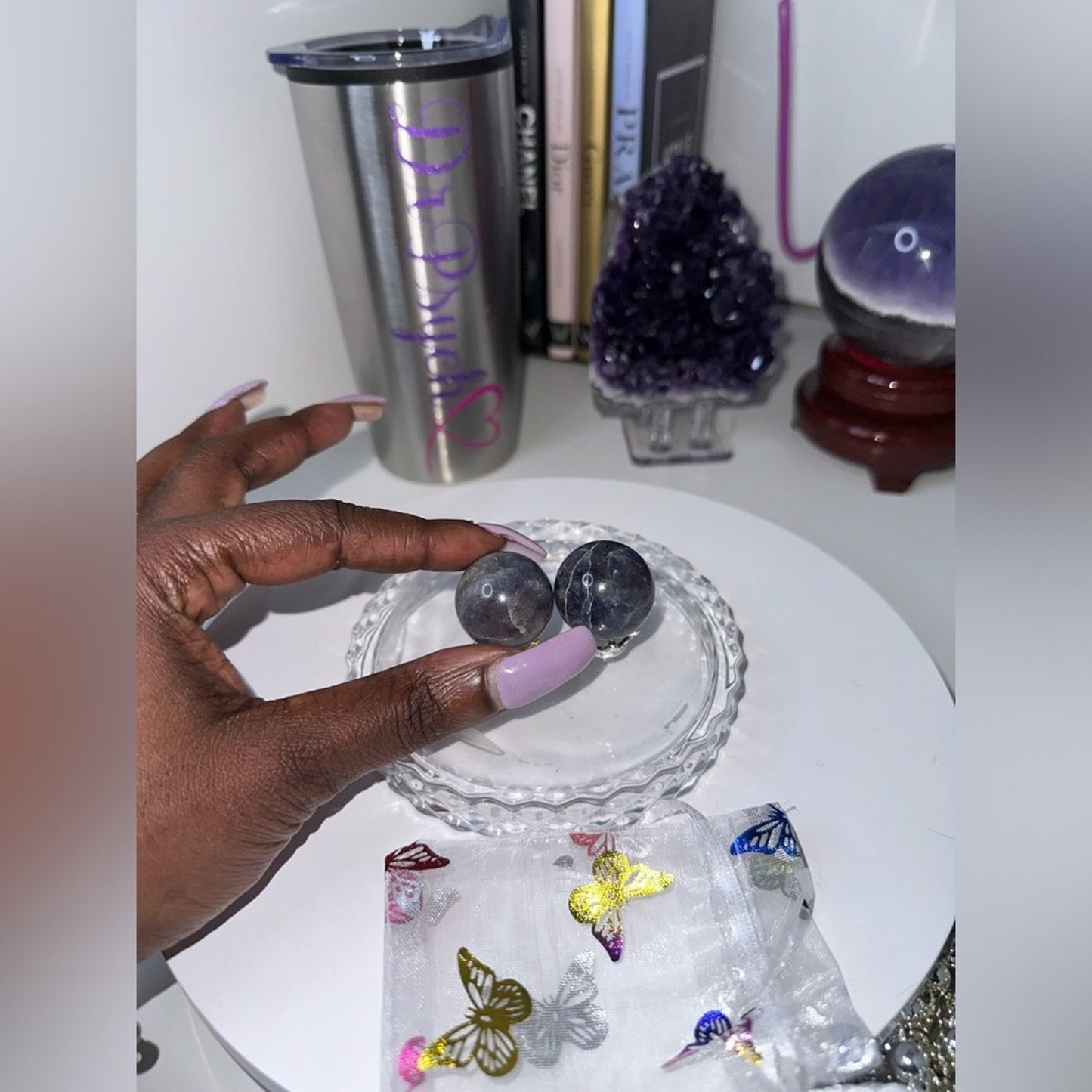 Iolite Mini Spheres with crowns - Set of 2/$30