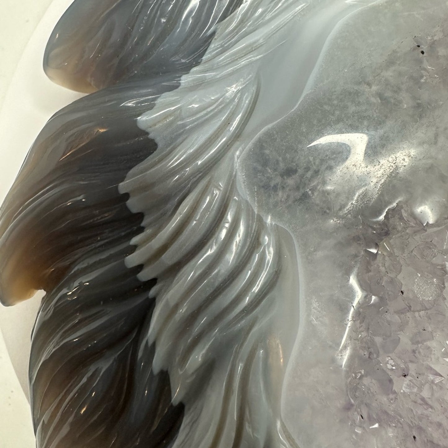 Blue Lace Agate and Amethyst Sugar Wolf Carving - BAAMYWLFCRV-001