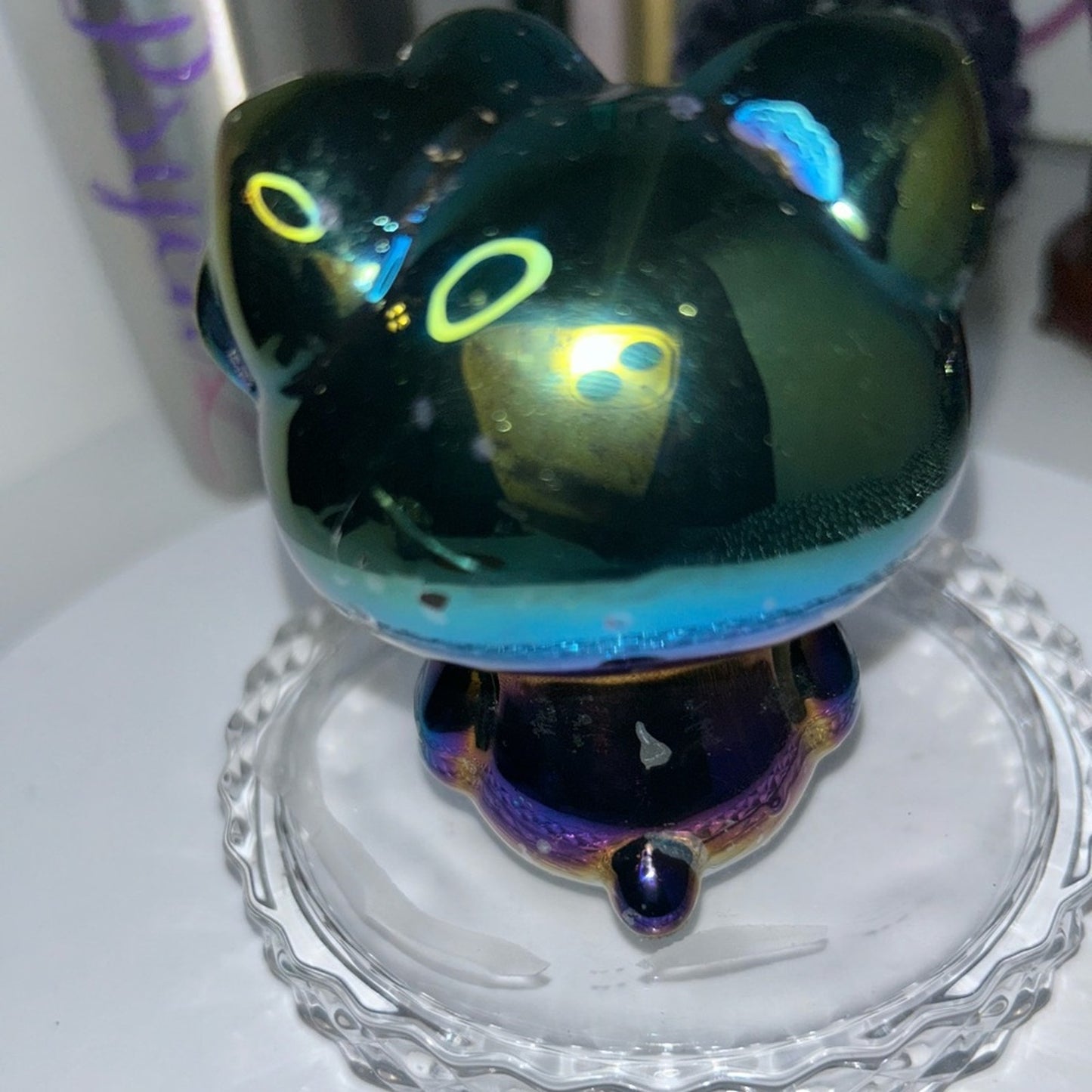 Hello Kitty Aura Black Obsidian Carving approx 3” tall.