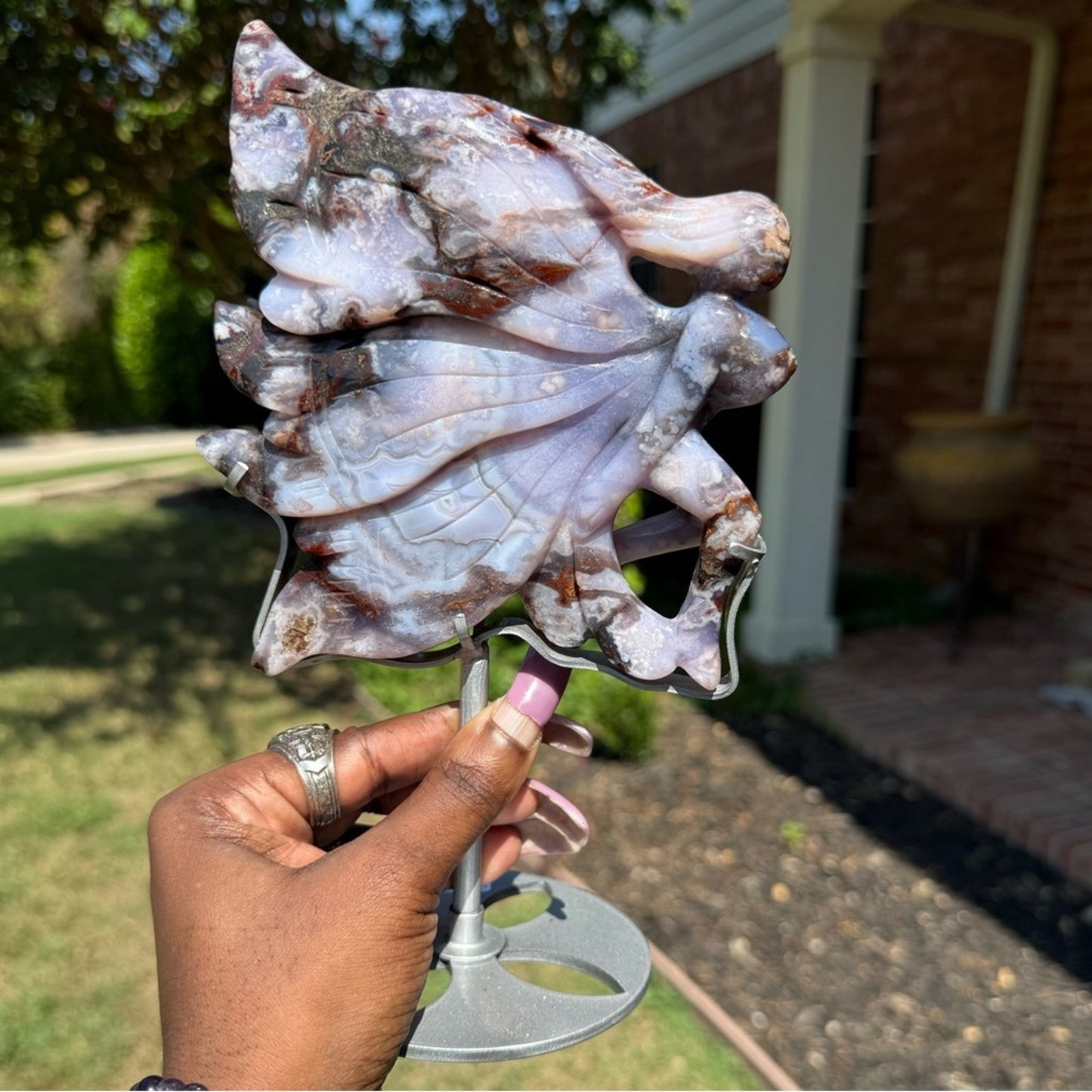 Blue Flower Agate Fairy and Custom Stand - BLUEFLWRAGTFRY-001