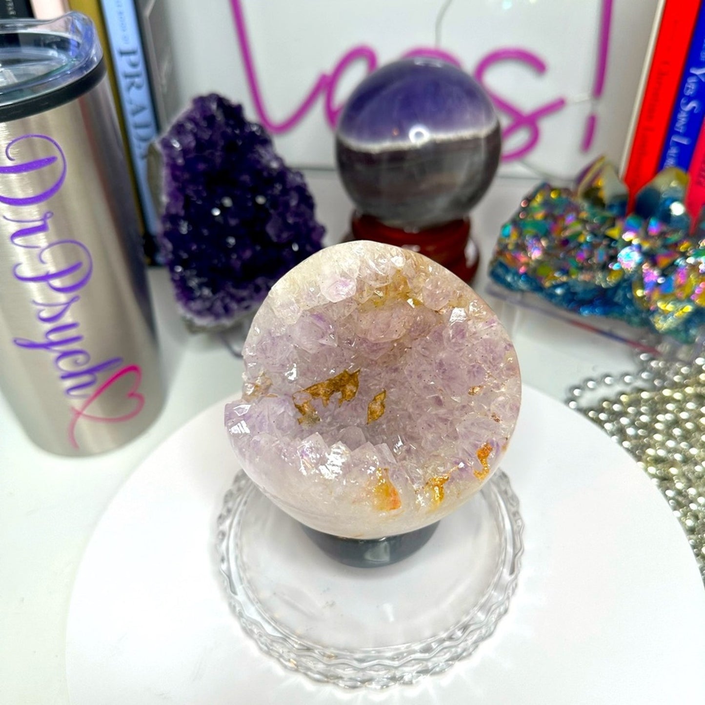 Amethyst (Clear-Pink-Lavender) Sphere w/Agate ~ 85MM AMAGSP001