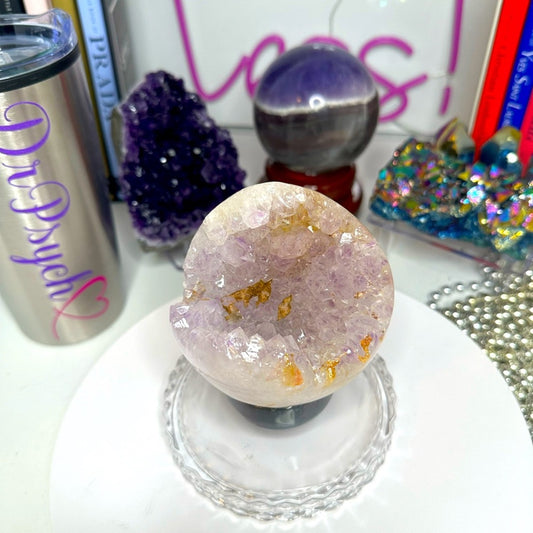 Amethyst (Clear-Pink-Lavender) Sphere w/Agate ~ 85MM AMAGSP001