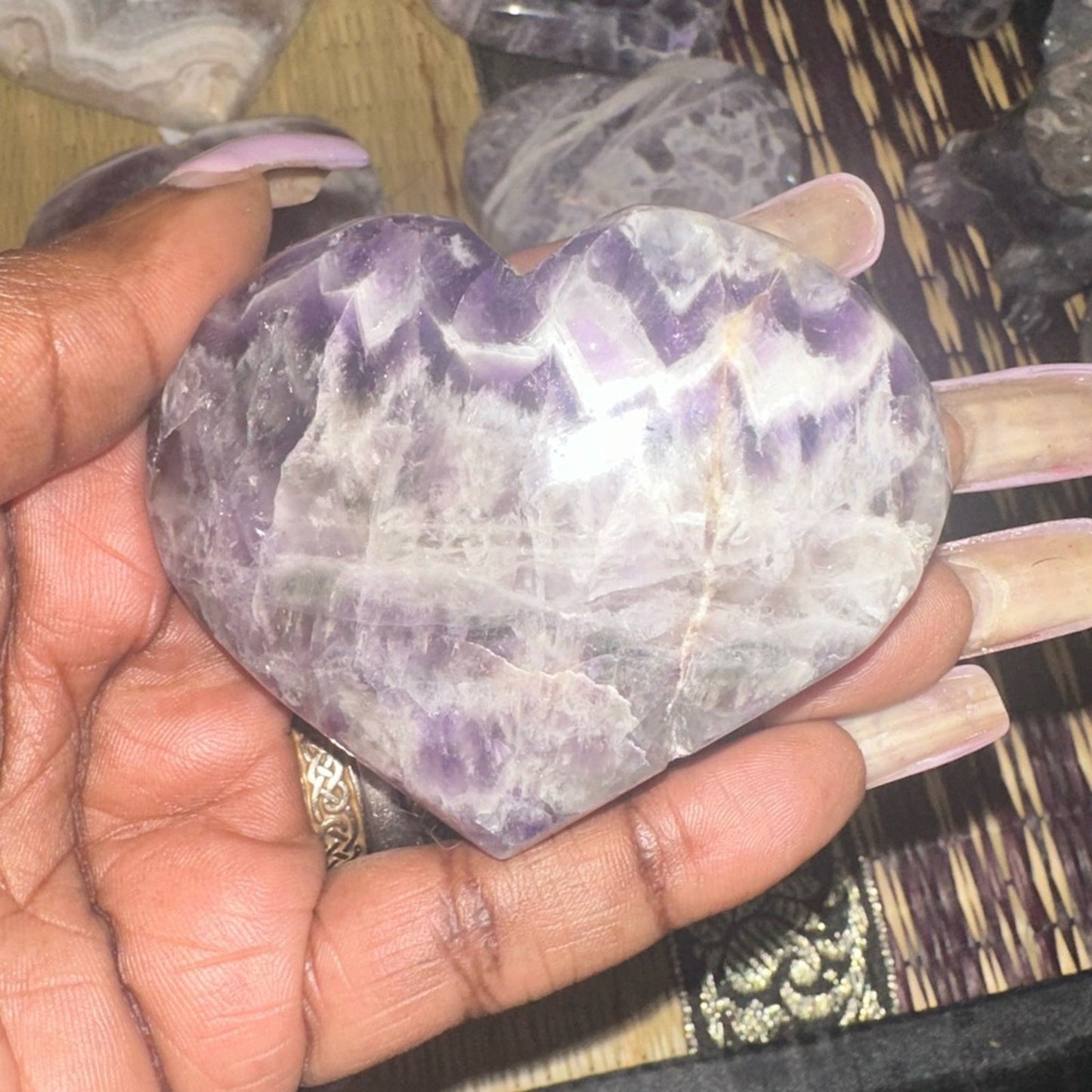 Chevron Dream Amethyst Heart Carvings Column 1, 2, 3, 4 - Price for 1