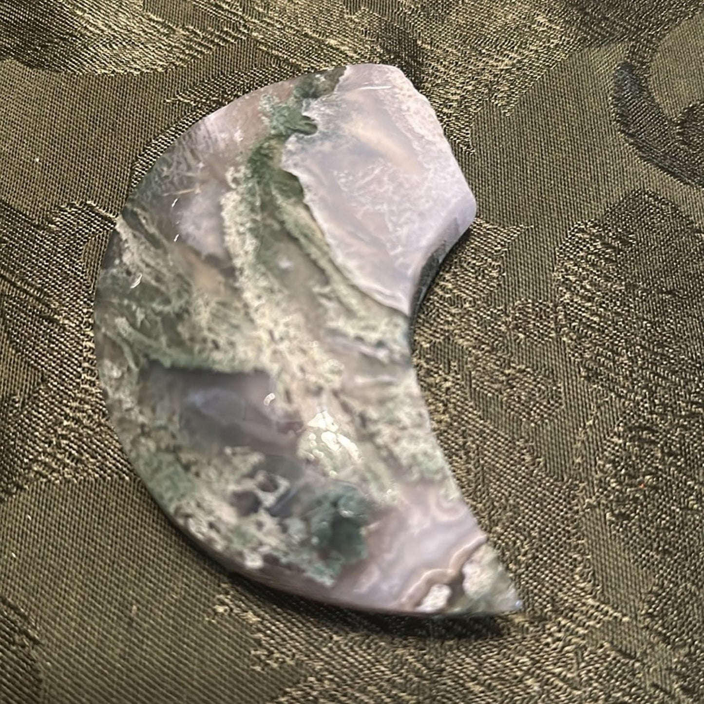 Moss Agate Crescent Moon- MAMOON - 004