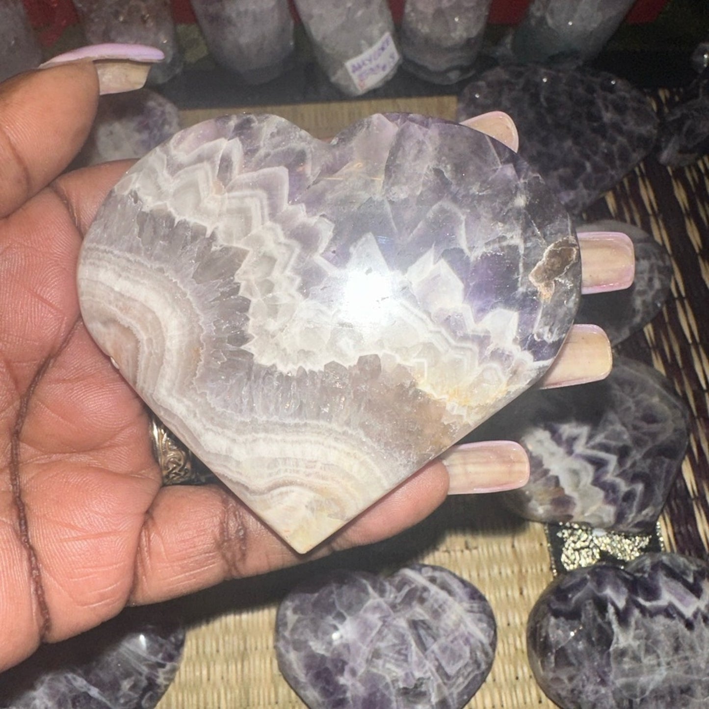 Chevron Dream Amethyst Heart Carvings Column 1, 2, 3, 4 - Price for 1