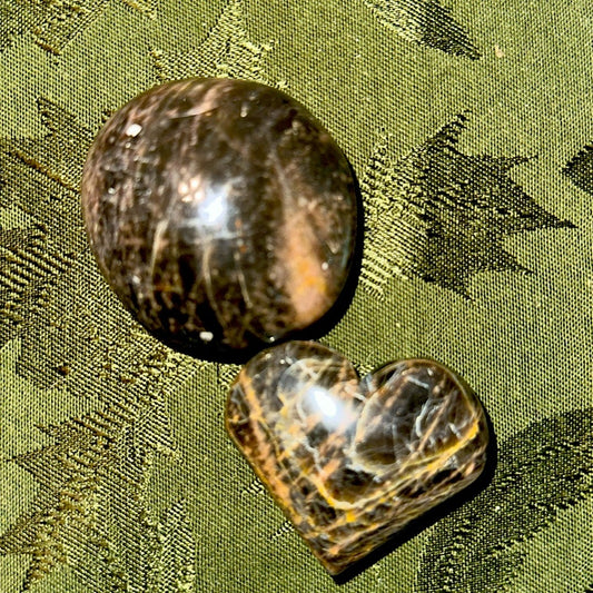Black Moonstone Set - Palm and Heart stone - BLKMNSTNE-001