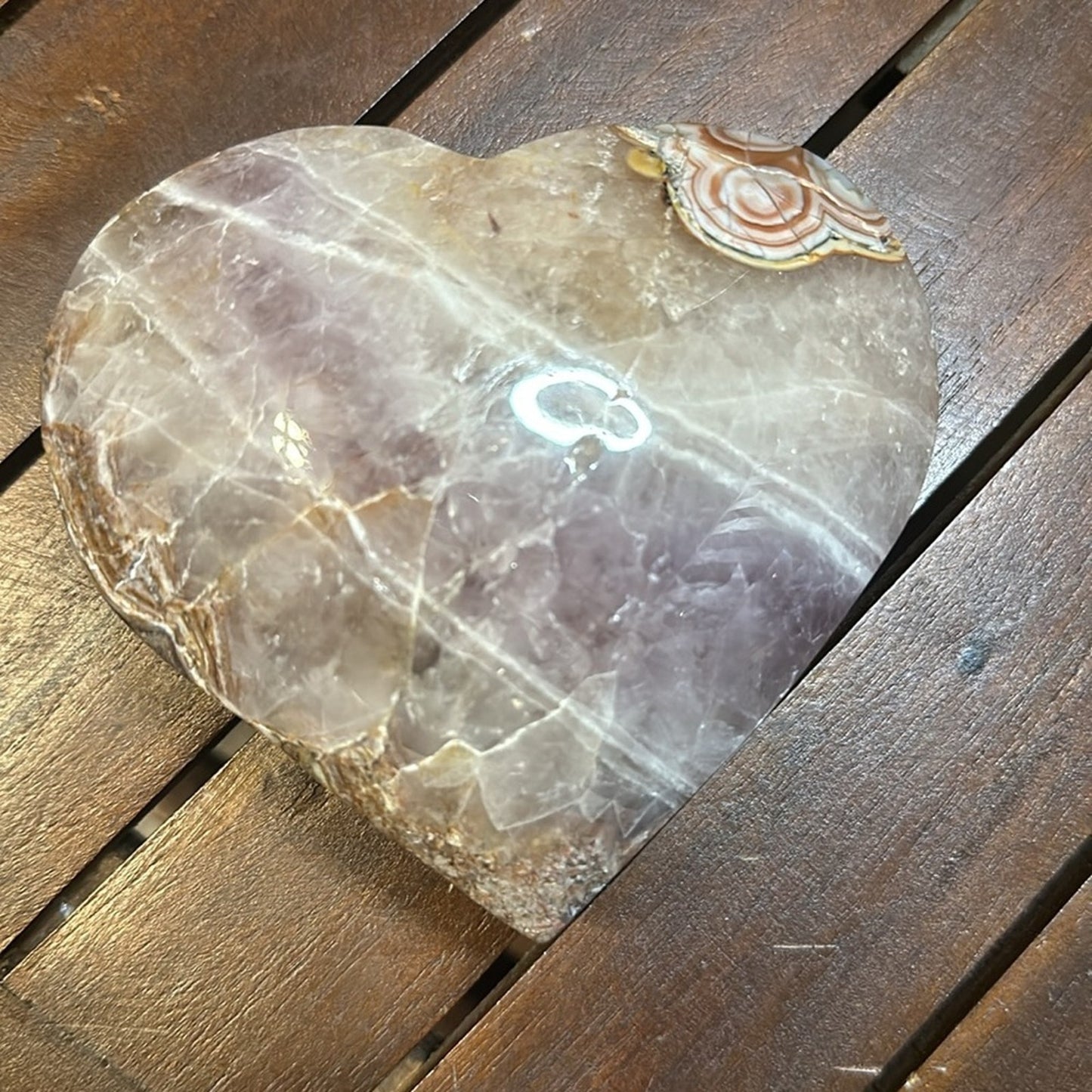 Mexican Lace Agate and Amethyst Heart - MCAMYHRT 619g 4.50”