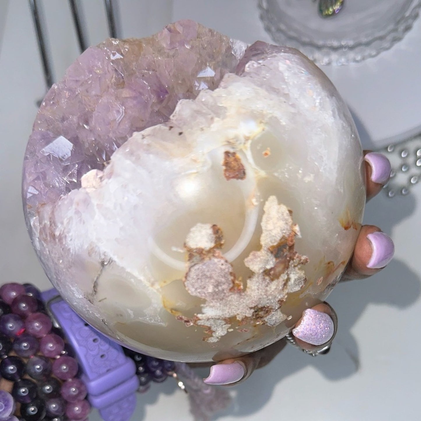 Amethyst Large Points Agate Sphere - 117MM AMAGLGSP002