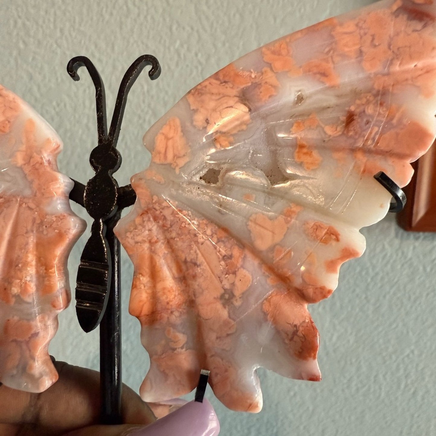 Pink Flower Agate Butterfly and Stand - PINKFLWTAGTBTFLY