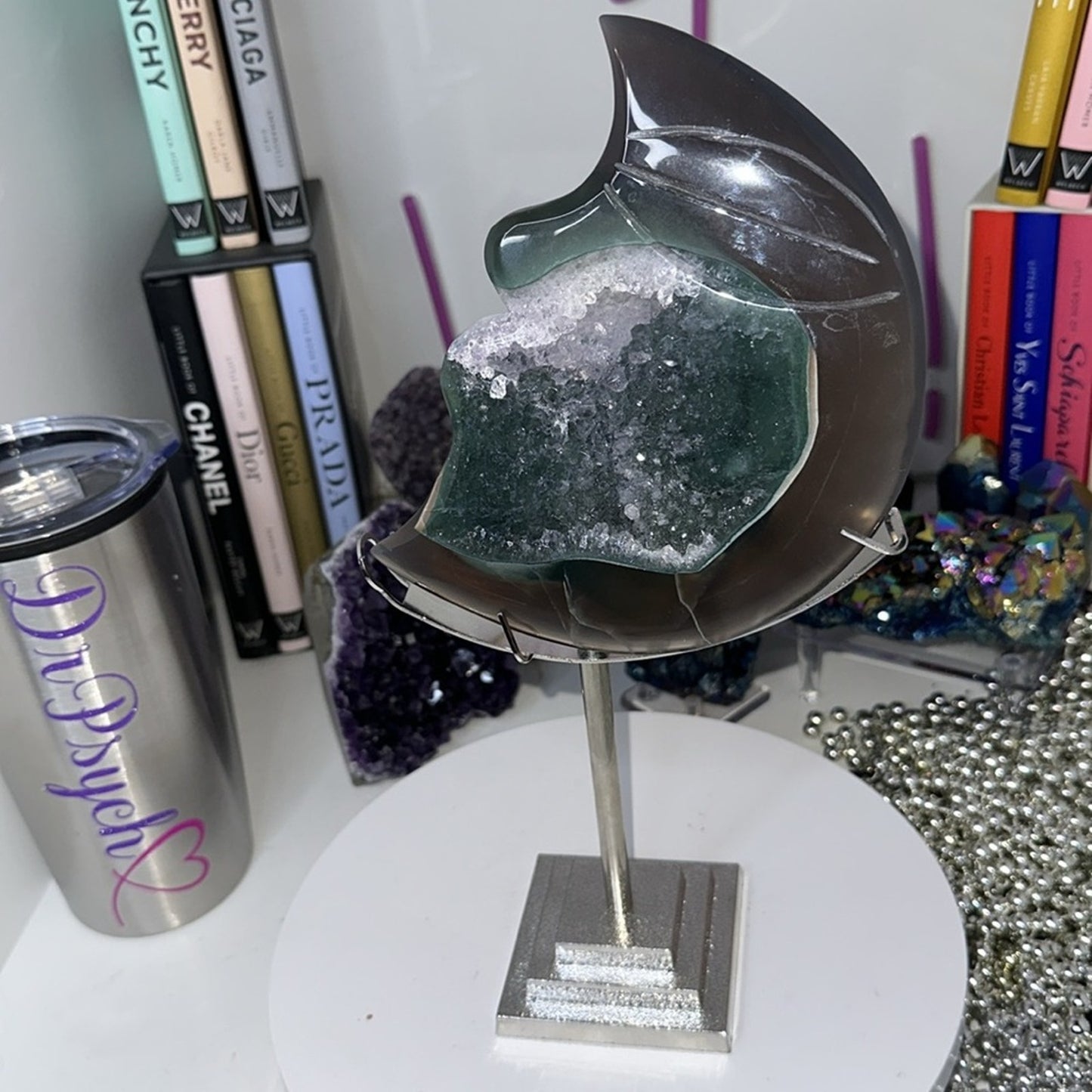 Amethyst, Quartz, & Agate Moon Custom carving AMAGTMOON-MED