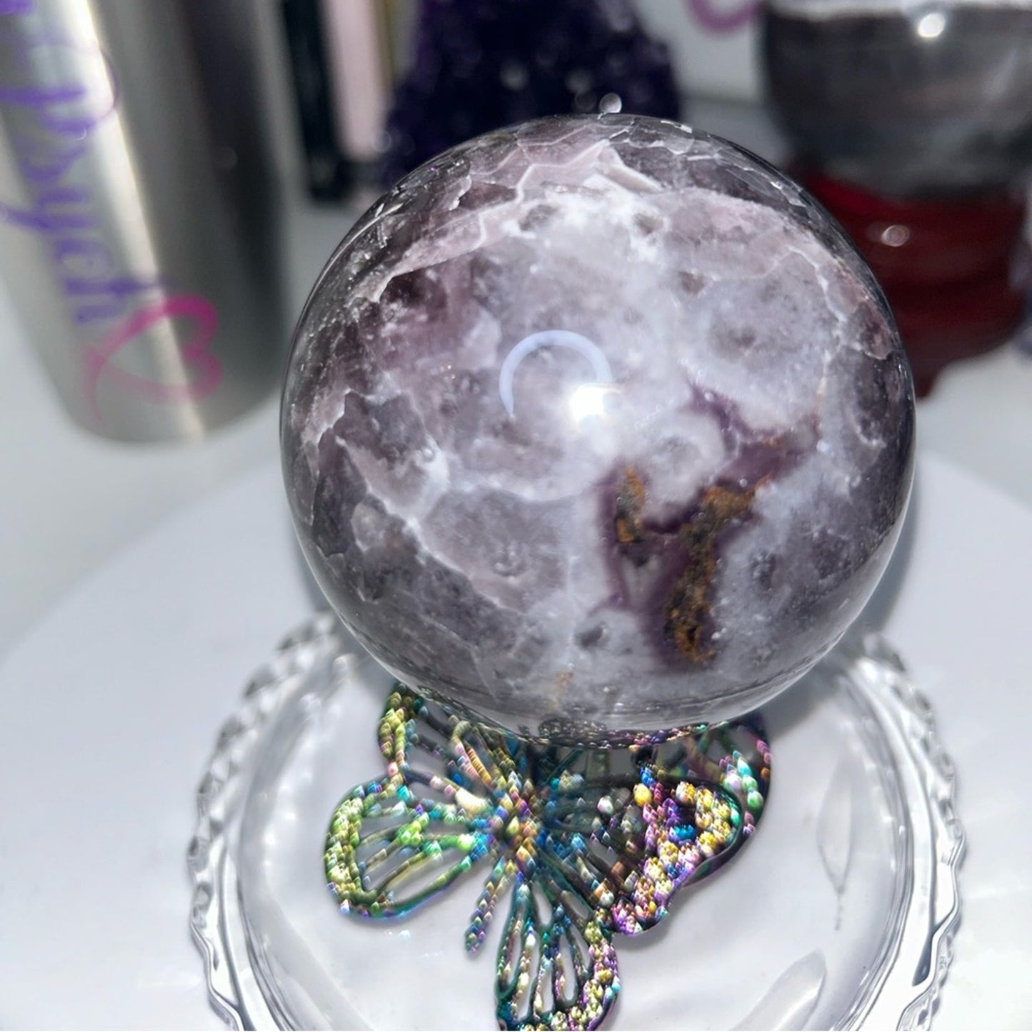 Dream Chevron Amethyst and Quartz Sphere 69-71MM CHAMYSPH-002