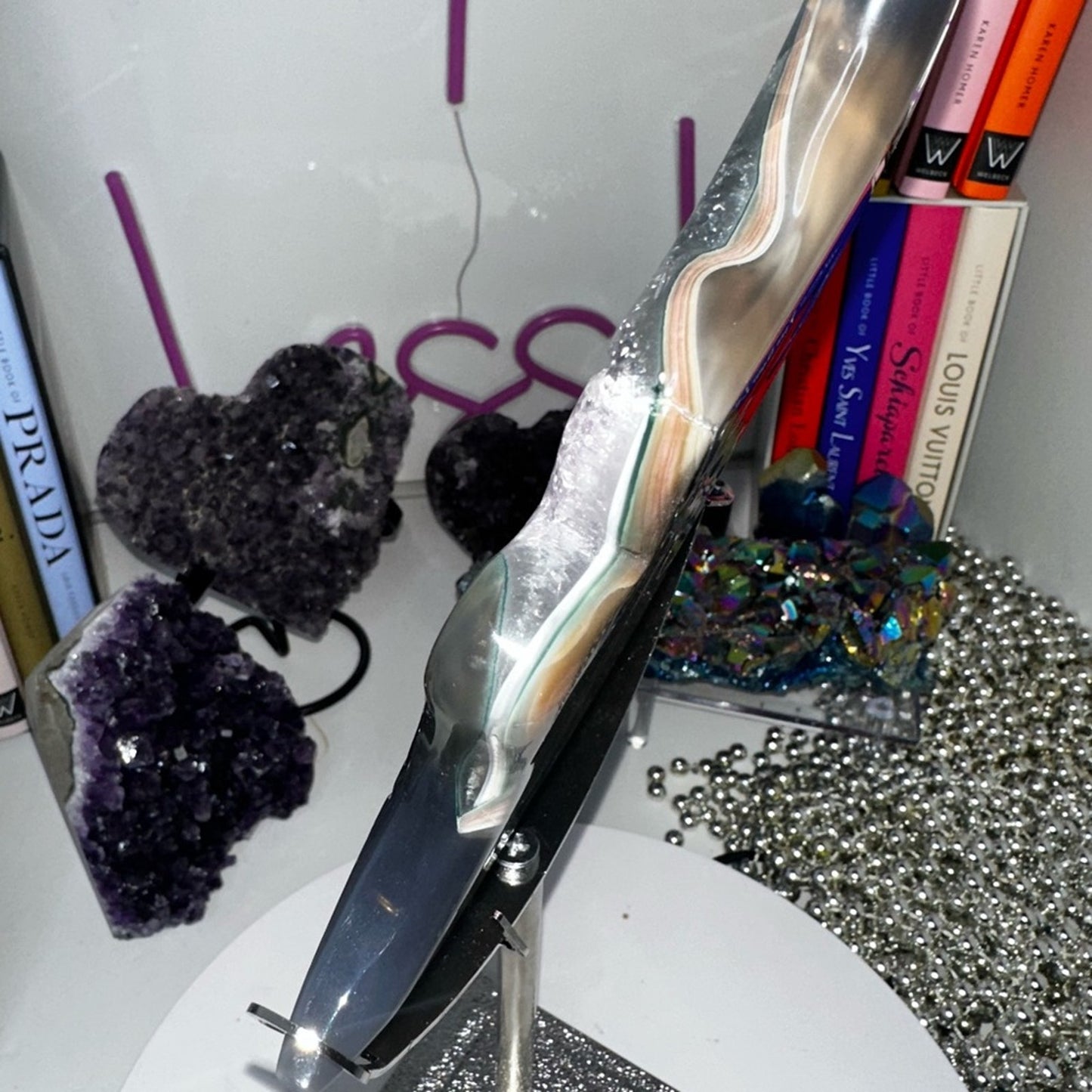 Amethyst, Quartz, & Agate Moon Custom carving AMAGTMOON-MED