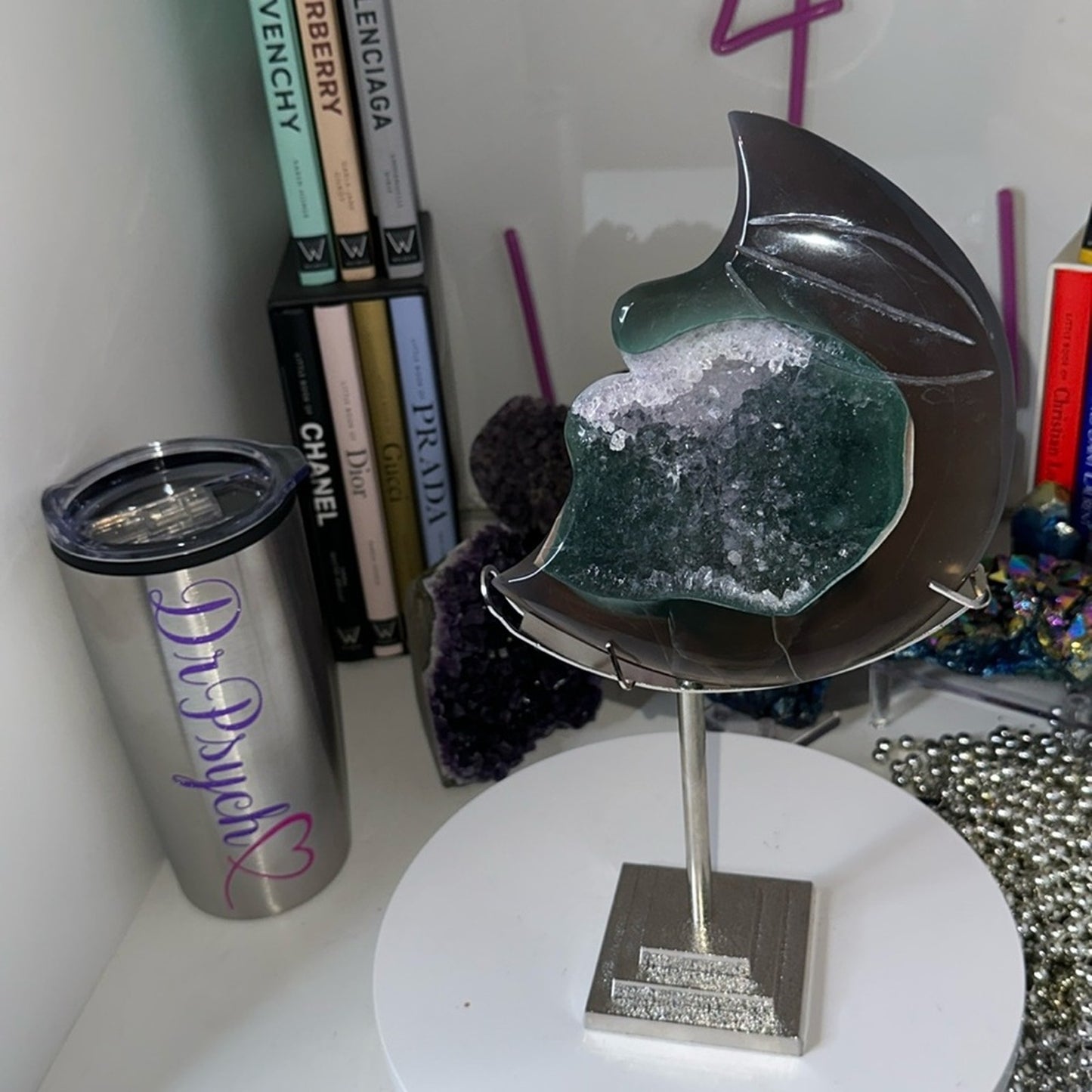 Amethyst, Quartz, & Agate Moon Custom carving AMAGTMOON-MED