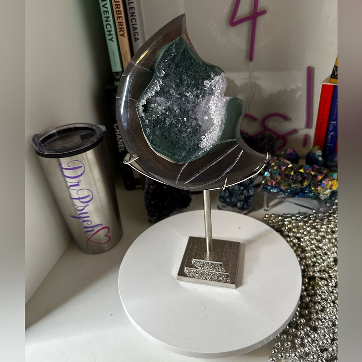 Amethyst, Quartz, & Agate Moon Custom carving AMAGTMOON-MED