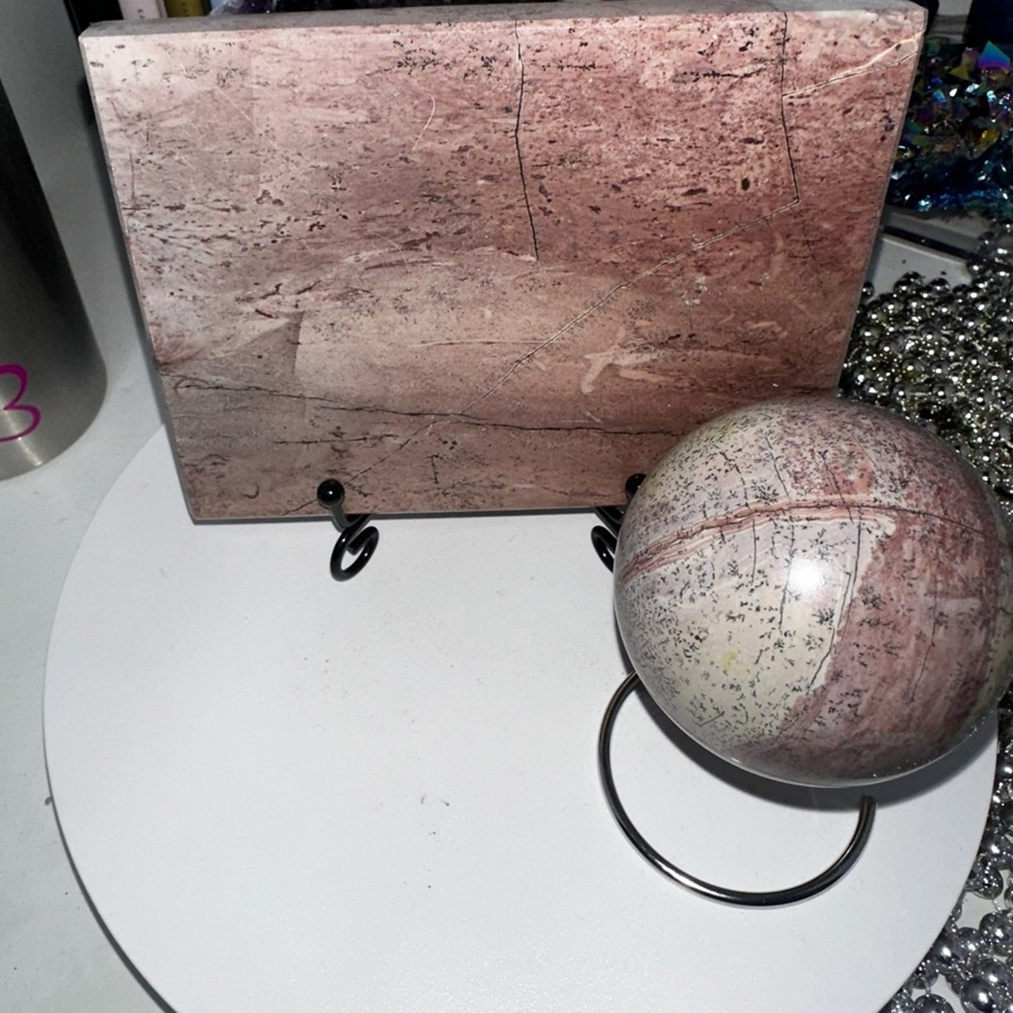 Pink Picture Jasper Slab & Sphere Set - PINKPJSLBSPHSET-002