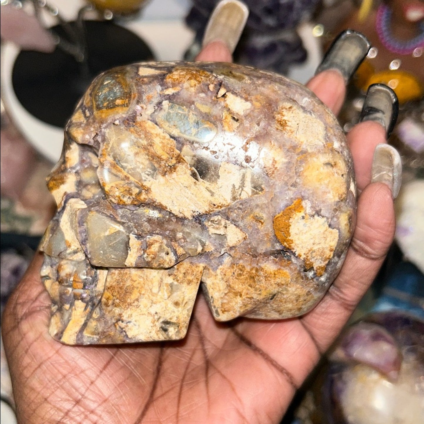 Natural Opalized Fluorite Root Stone Skull Custom