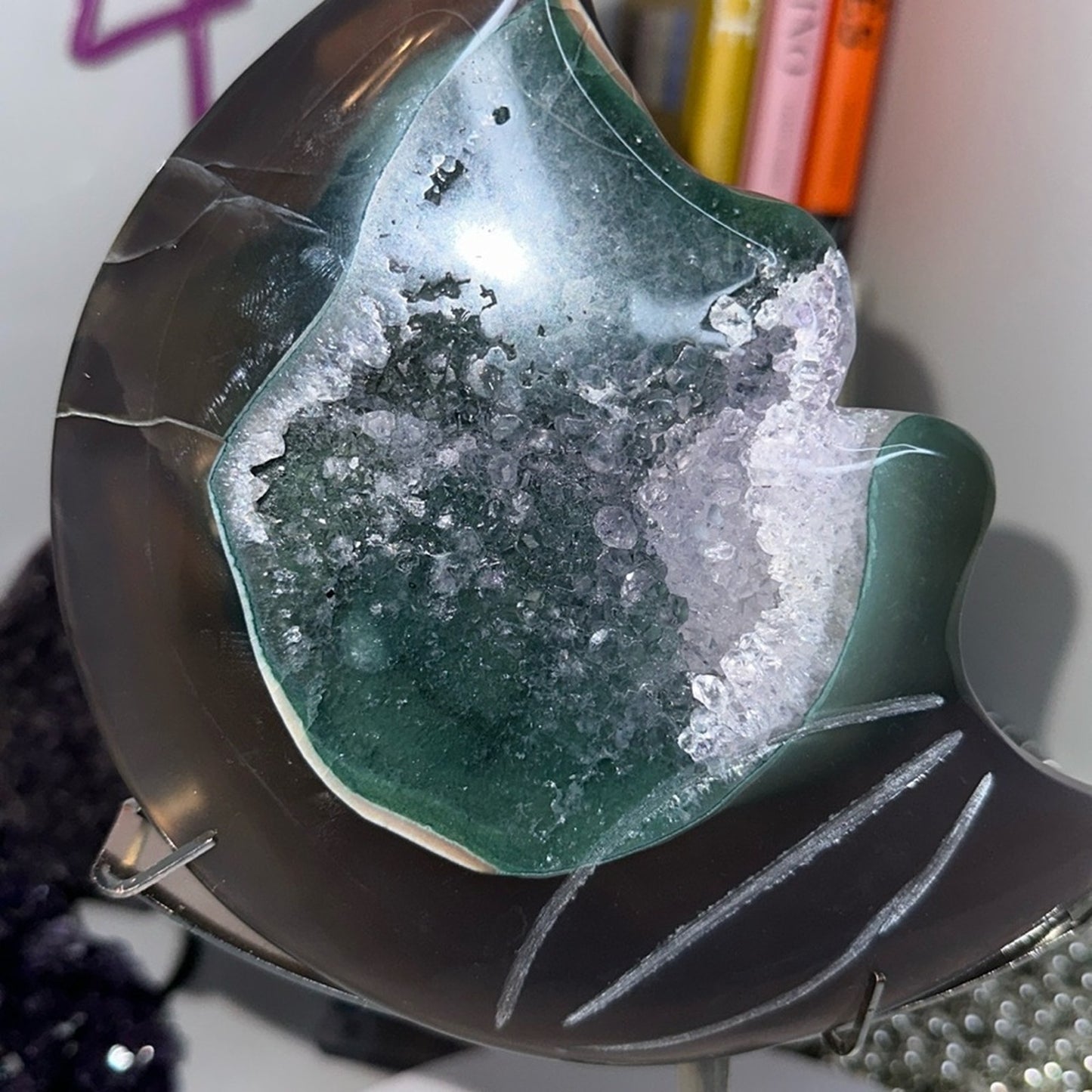 Amethyst, Quartz, & Agate Moon Custom carving AMAGTMOON-MED