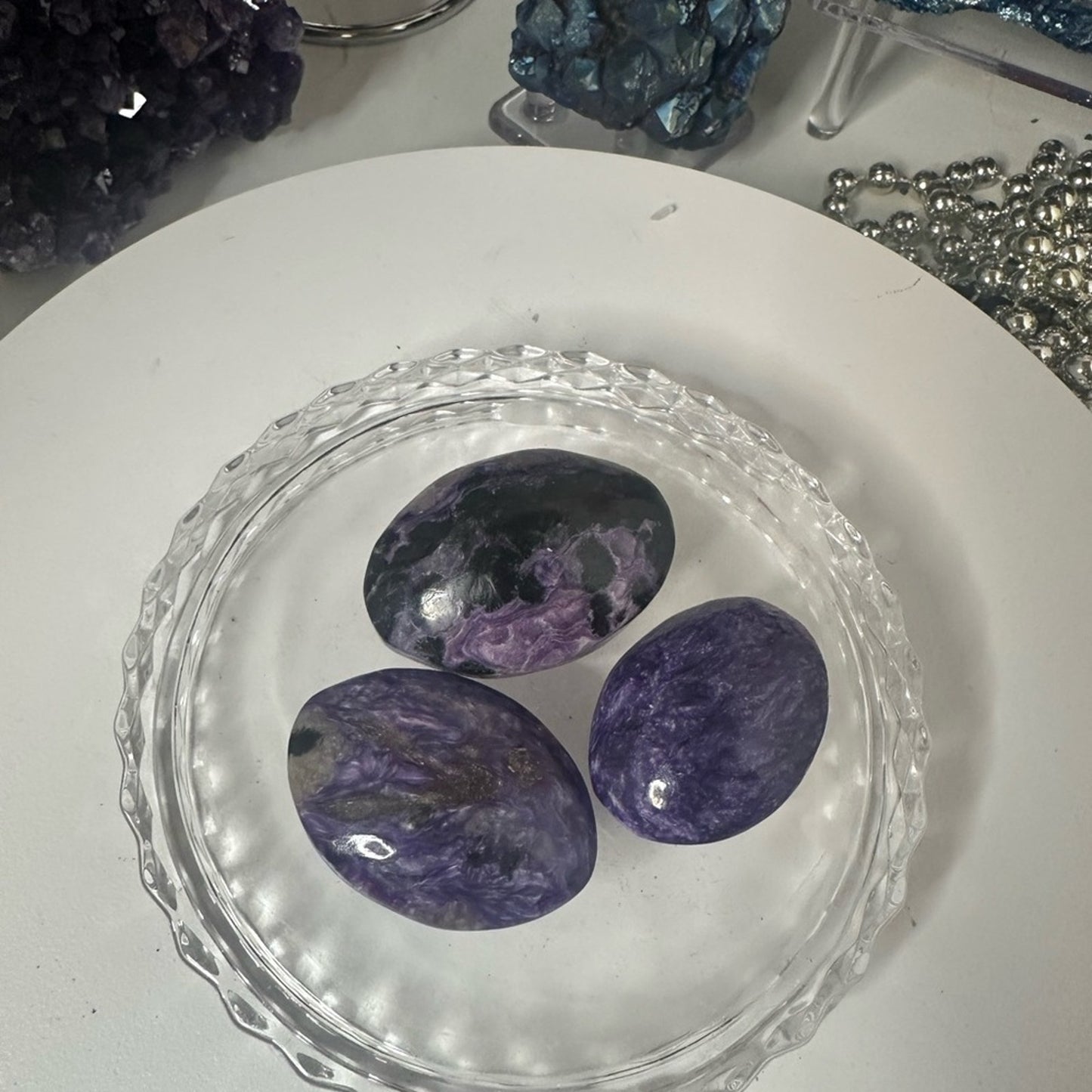 Charoite Natural Stone Cabochon Palm stone Set of 3 CHARCAB-SET3
