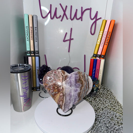 Mexican Lace Agate and Amethyst Heart LARGE - MCAMYHRT-LRG 1436g 6.50”