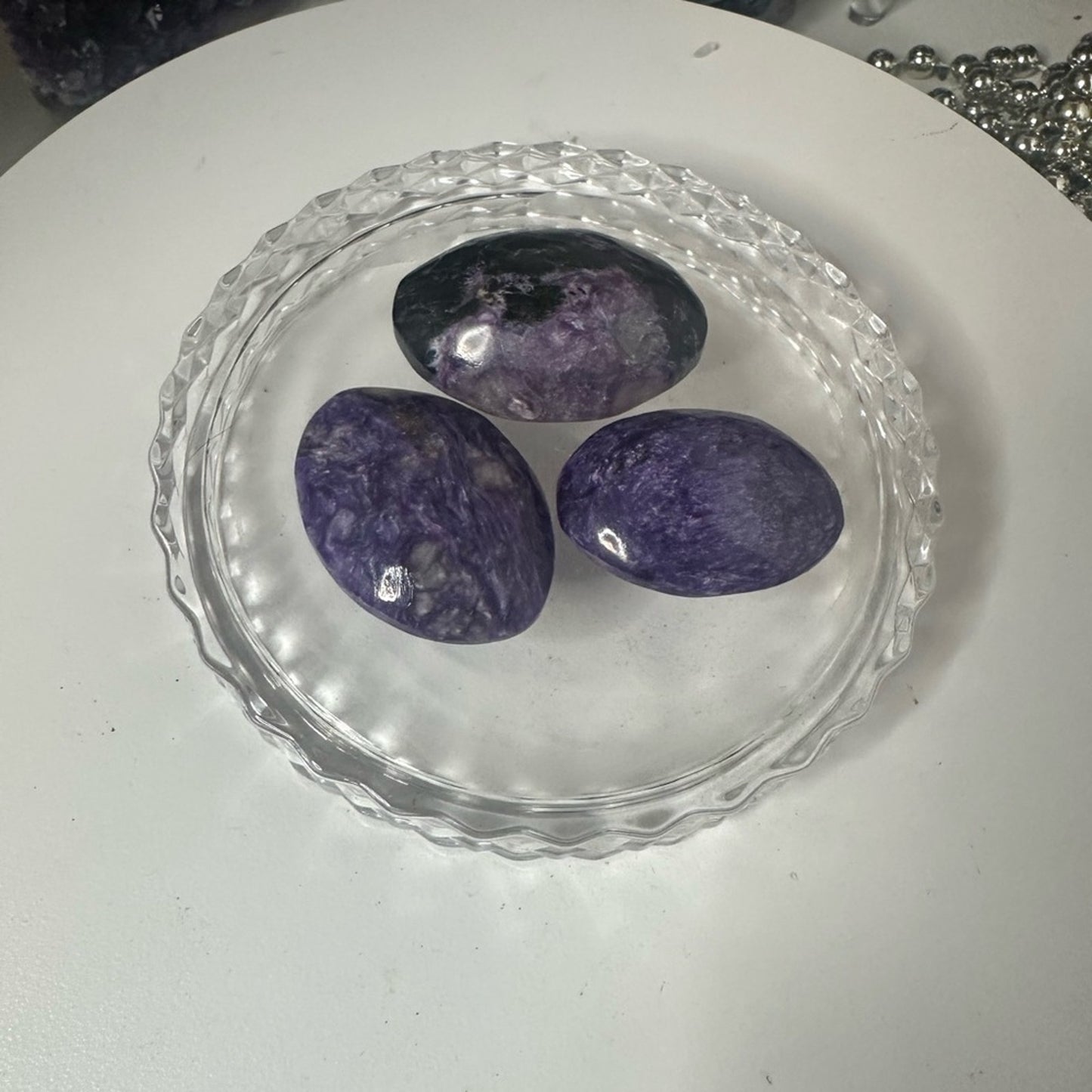 Charoite Natural Stone Cabochon Palm stone Set of 3 CHARCAB-SET3