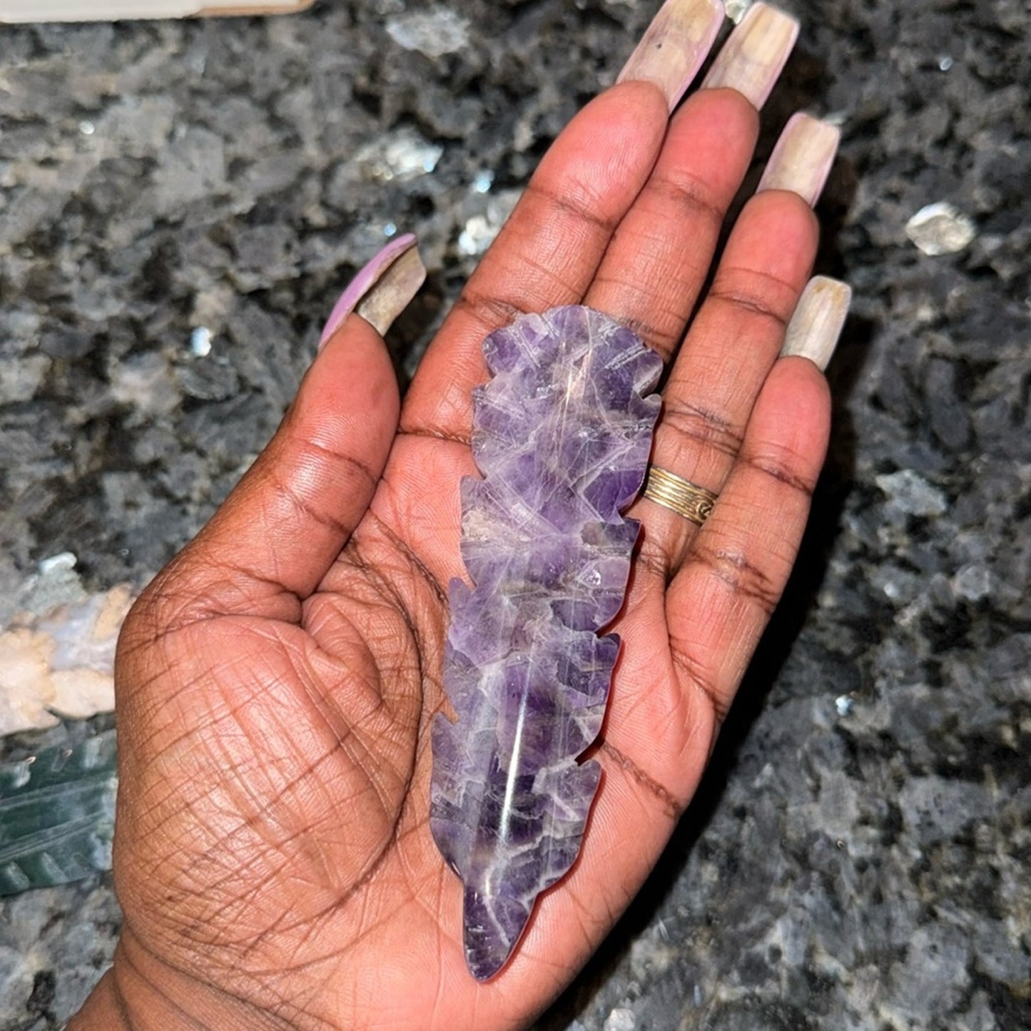 Set of 3 - Dream Amethyst, Moss Agate, Blue Flower  Agate Carved Feathers