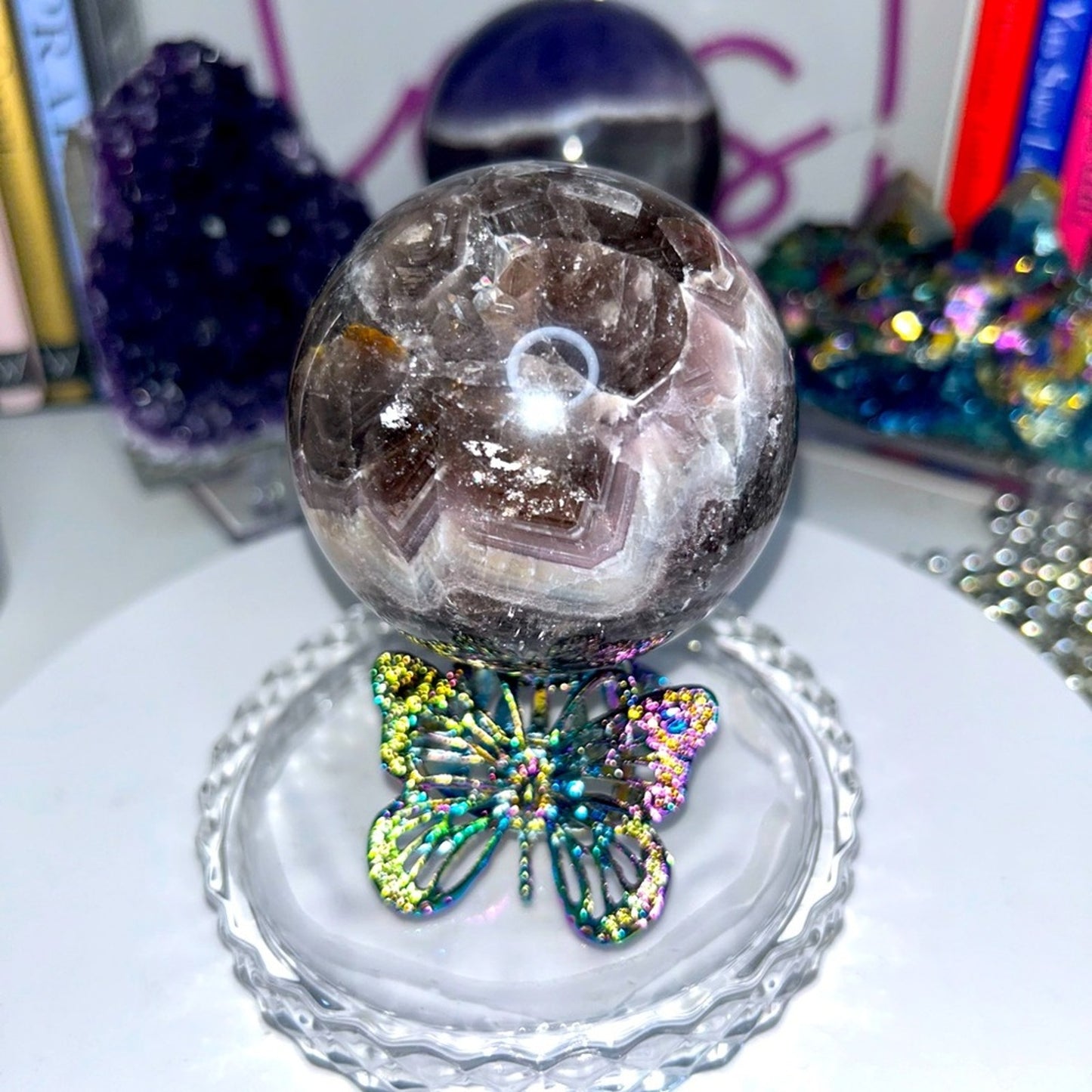 Dream Chevron Amethyst and Quartz Sphere 69-71MM CHAMYSPH-002