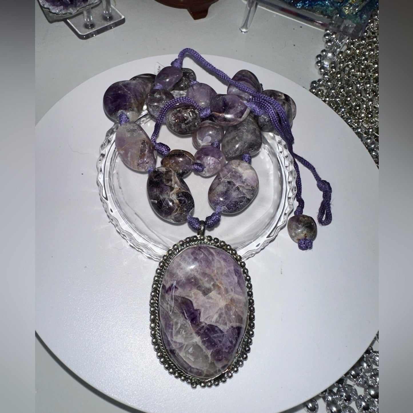 Chevron Amethyst Tumbled Stone Necklace