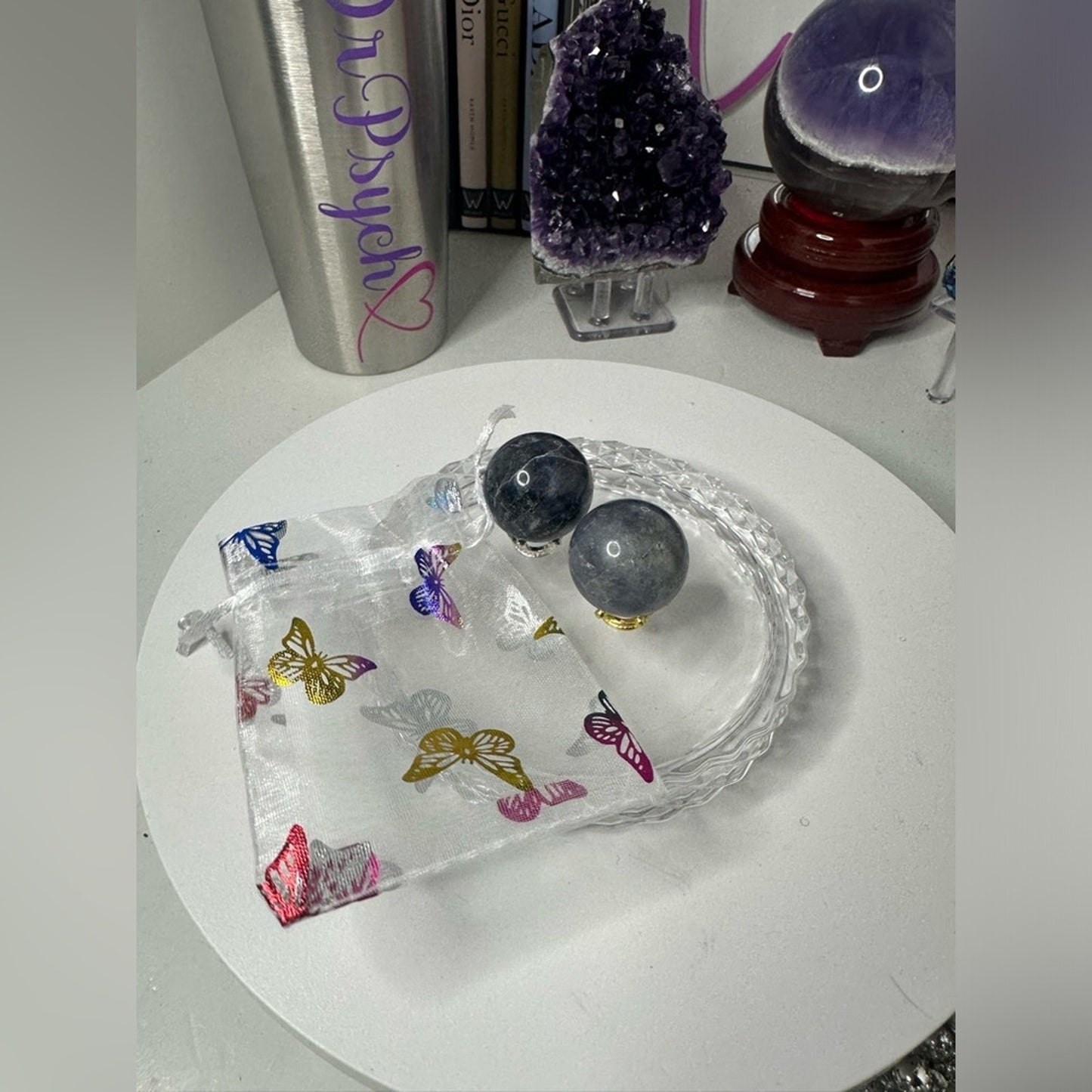 Iolite Mini Spheres with crowns - Set of 2/$30