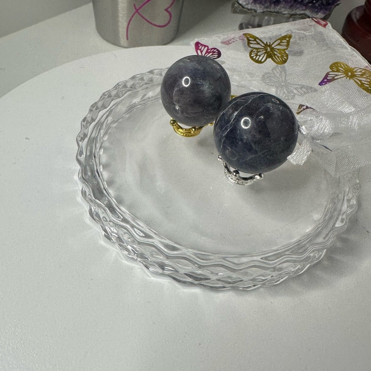 Iolite Mini Spheres with crowns - Set of 2/$30
