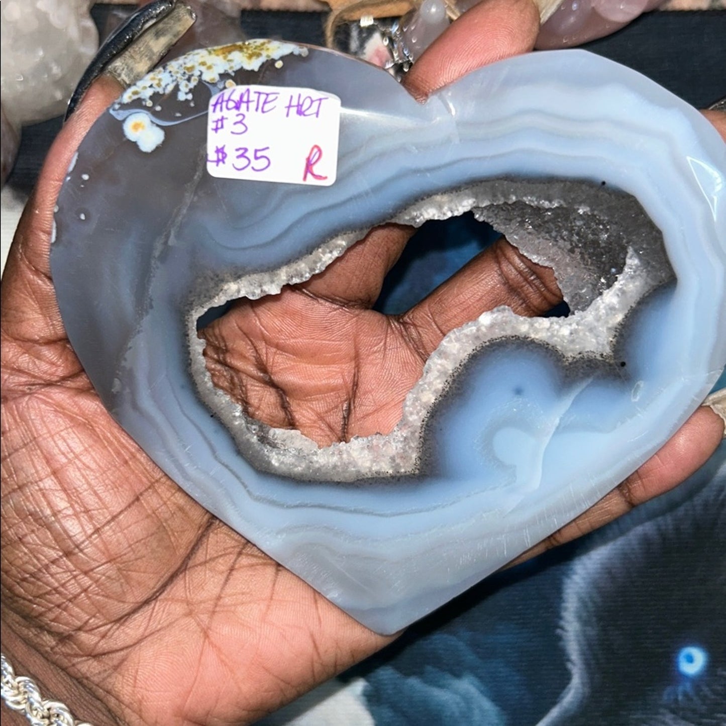 Blue Agate Heart with sugar Chalcedony
