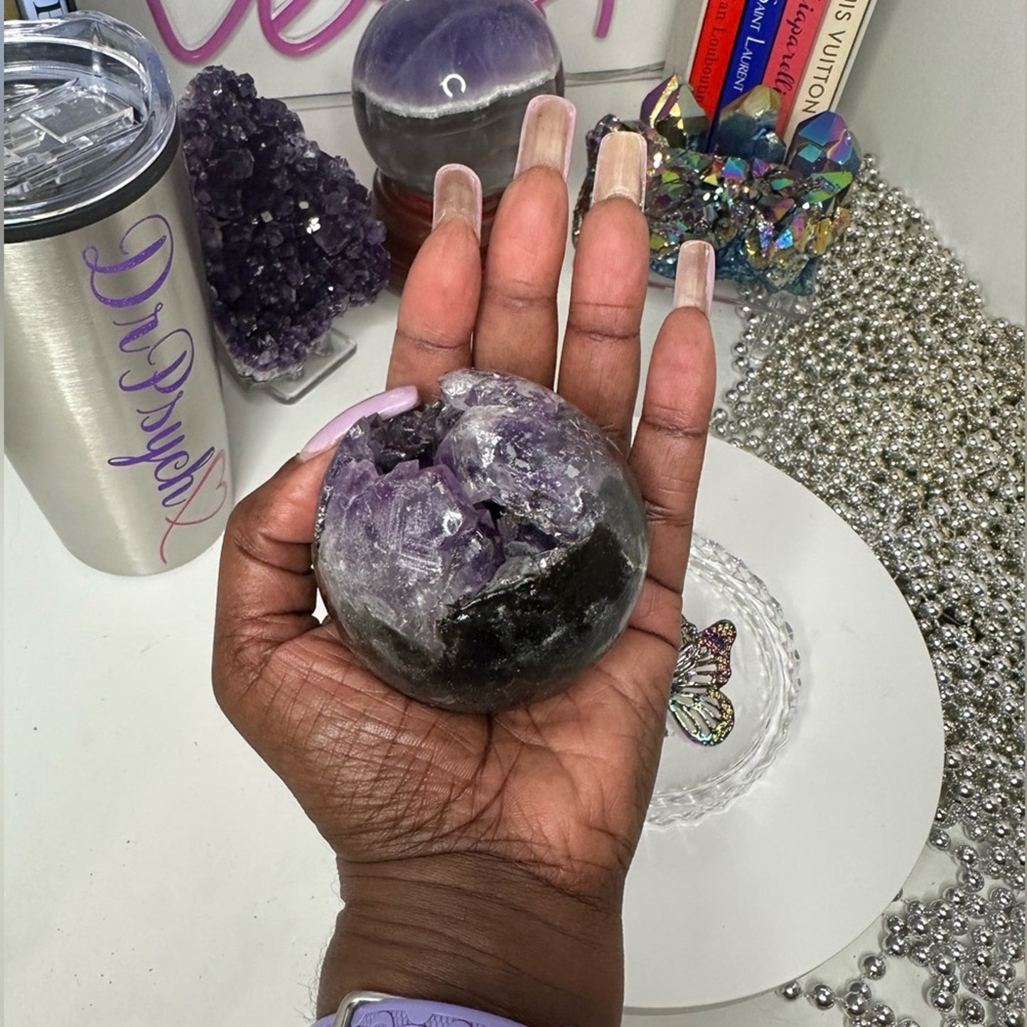 Brazilian Amethyst “Purple Ice” Druzy Small Sphere - 65.54MM - BRAMYSPH-001
