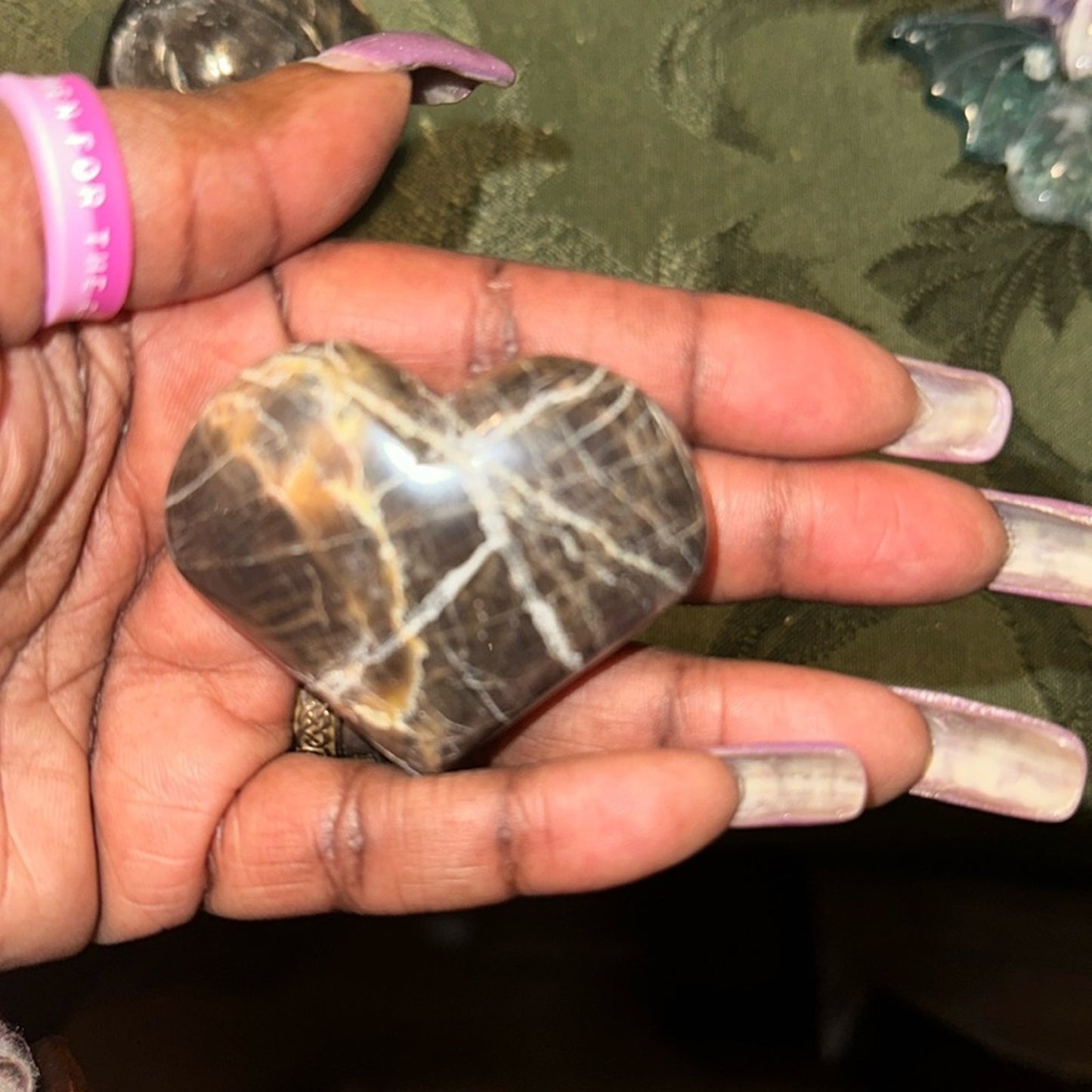 Black Moonstone Set - Palm and Heart stone - BLKMNSTN-002