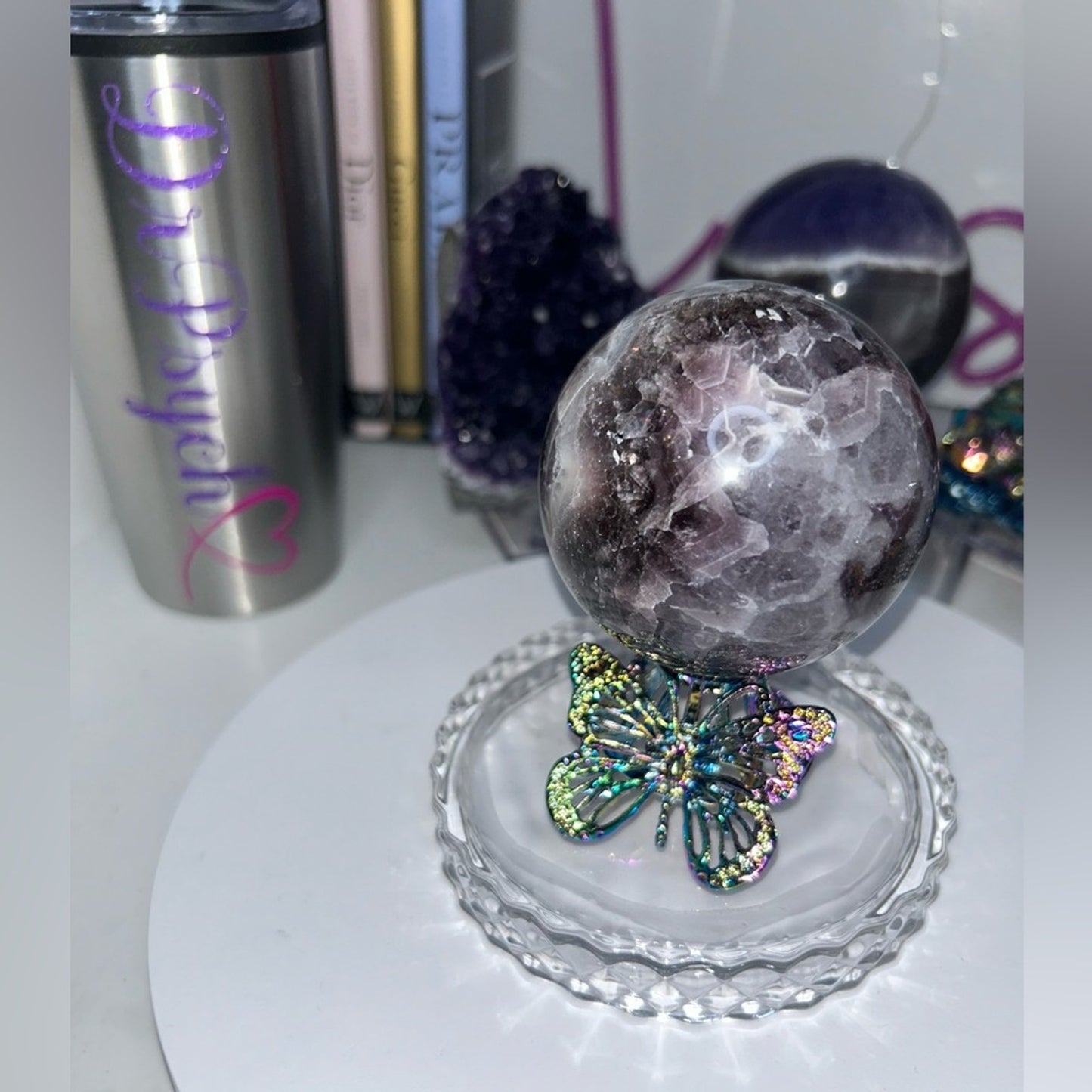 Dream Chevron Amethyst and Quartz Sphere 69-71MM CHAMYSPH-002