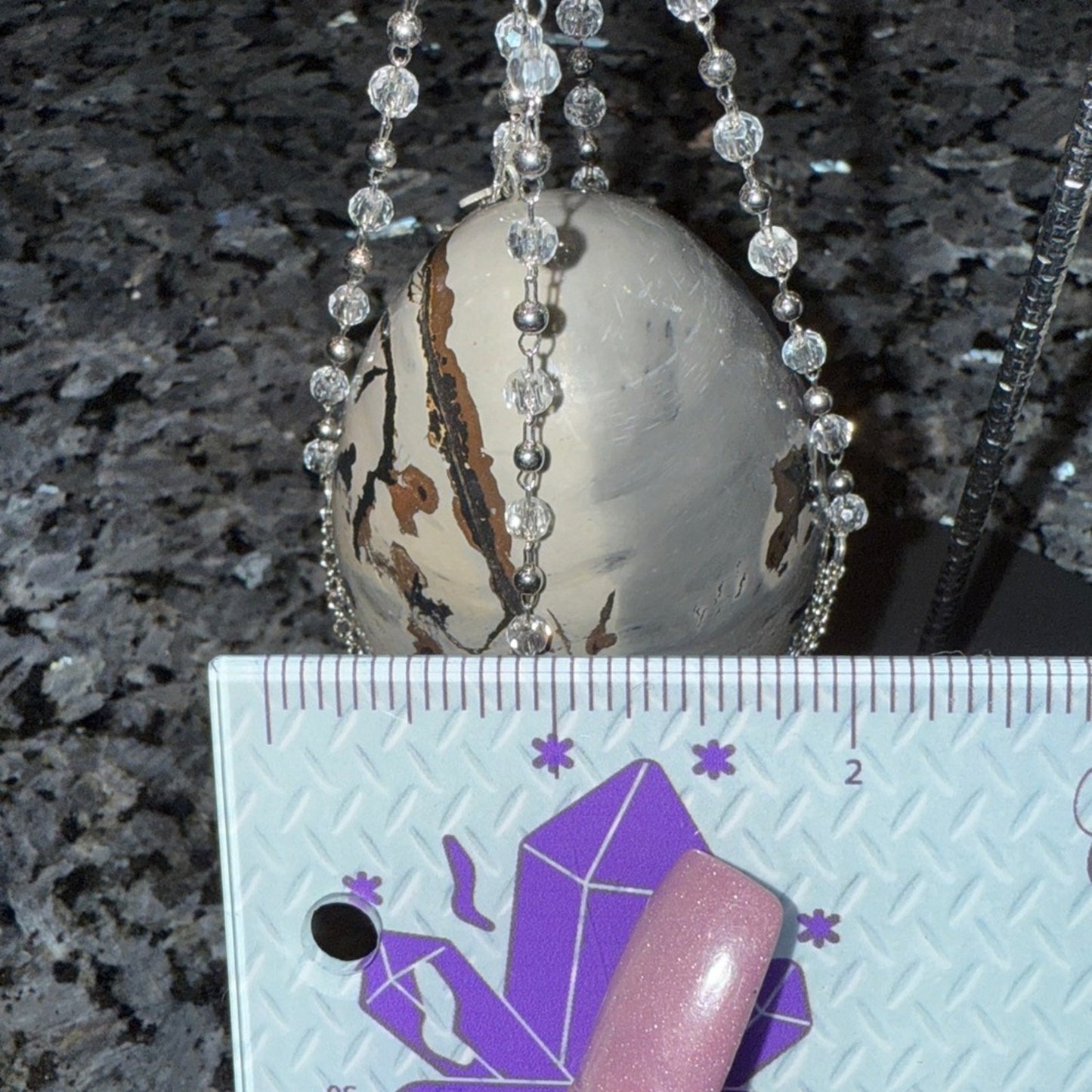 Picture Jasper Crystal Eggs with Silver Scale Chain Holder Set 🌹🌹