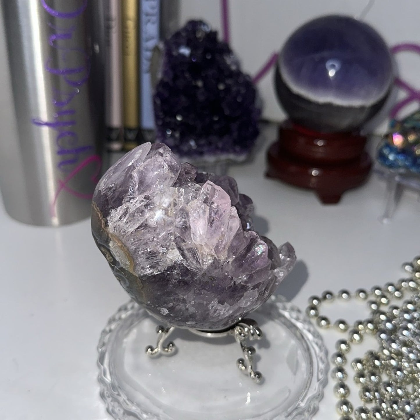 Amethyst Raw Freeform Egg Dinosaur  - DRUZYAMYEGG-001 89MM