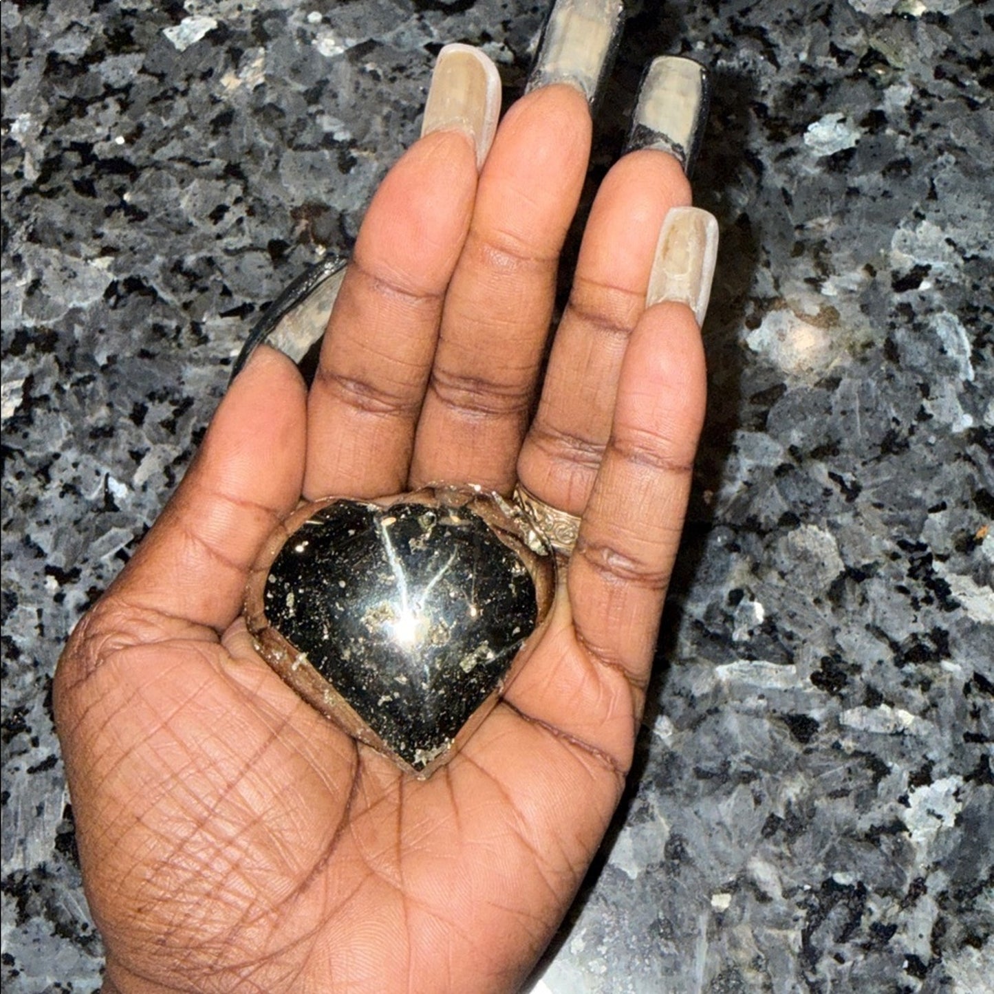 Shimmering Peruvian Pyrite Heart Palm Stone