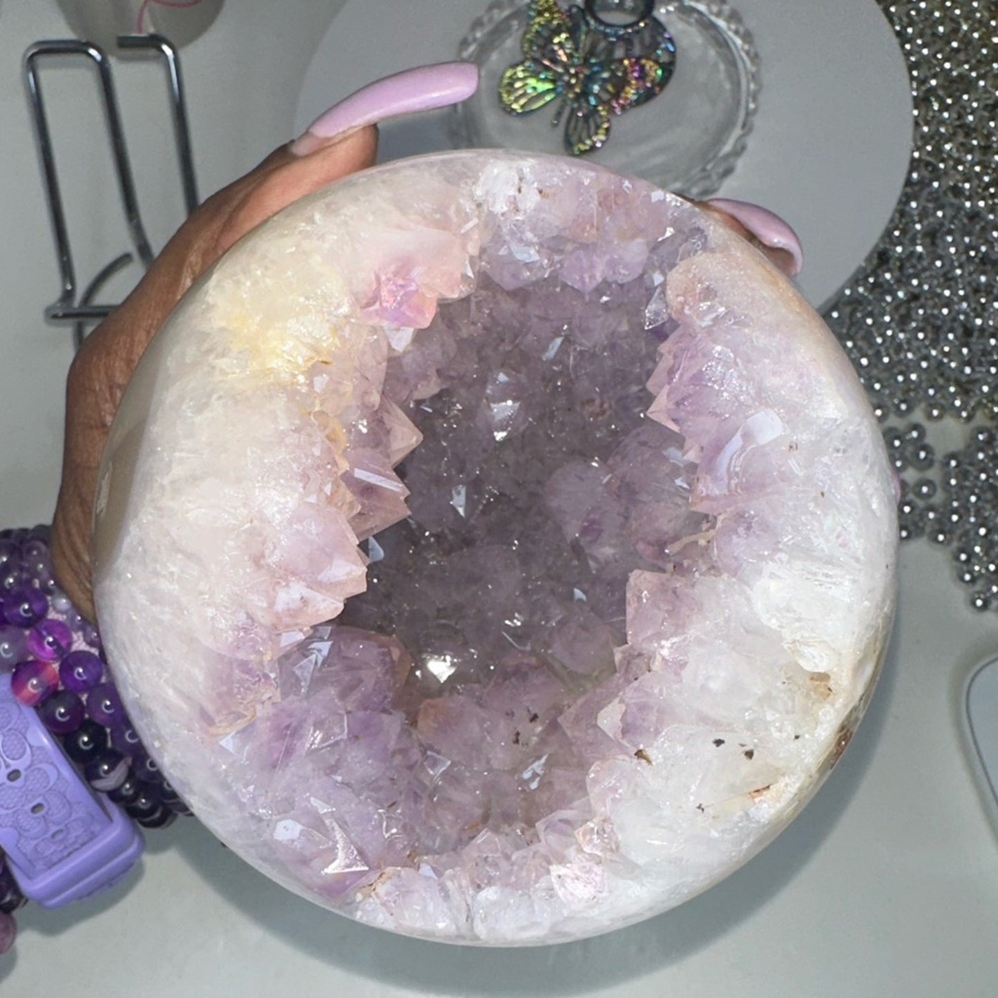 Amethyst Large Points Agate Sphere - 117MM AMAGLGSP002