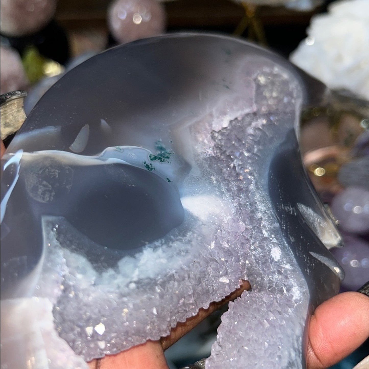 Amethyst, Quartz, & Agate Moon Custom carving AMAGTMOON-LRG