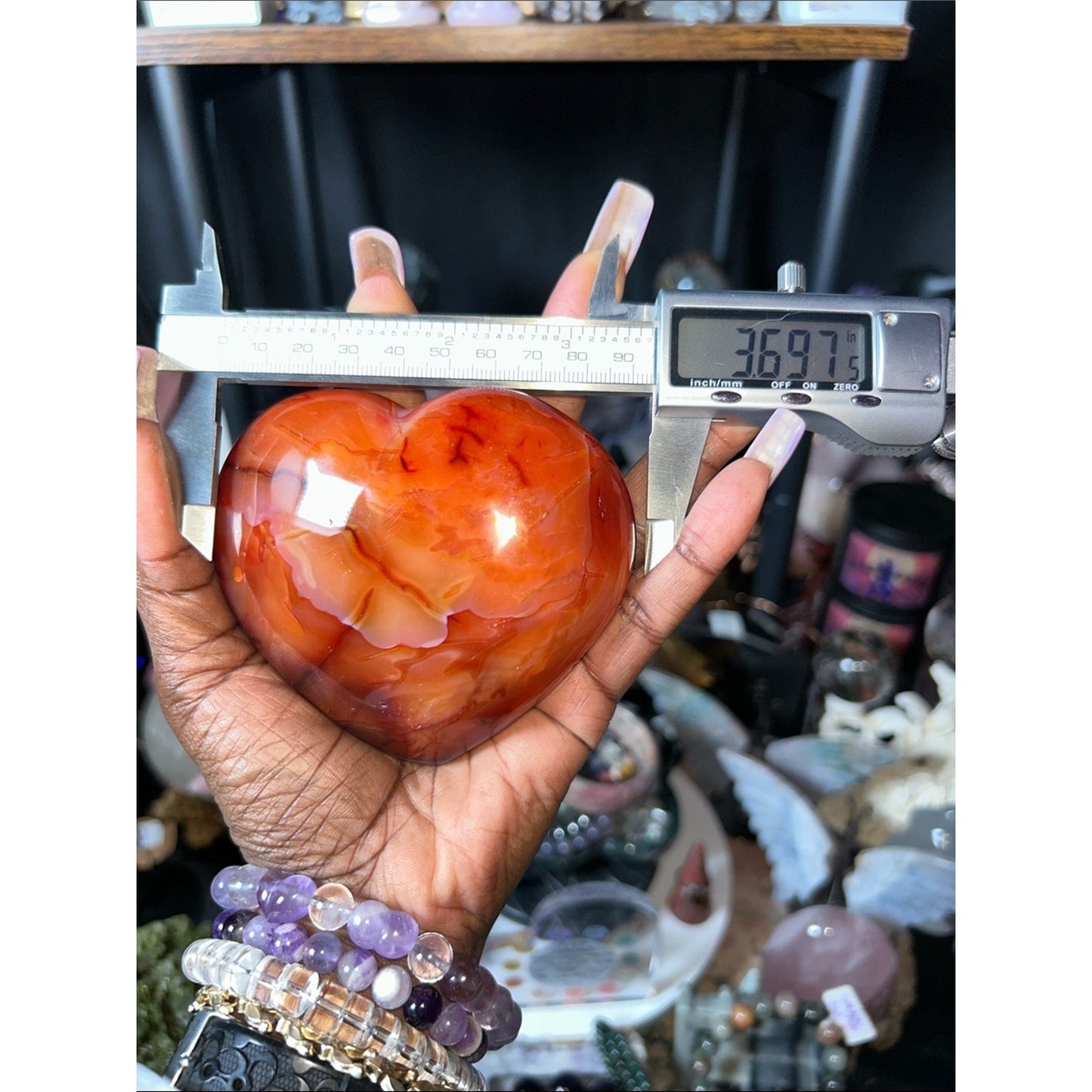 Polished Carnelian Agate Heart Gemstone w/Metal Stand - PRICE VERY FIRM