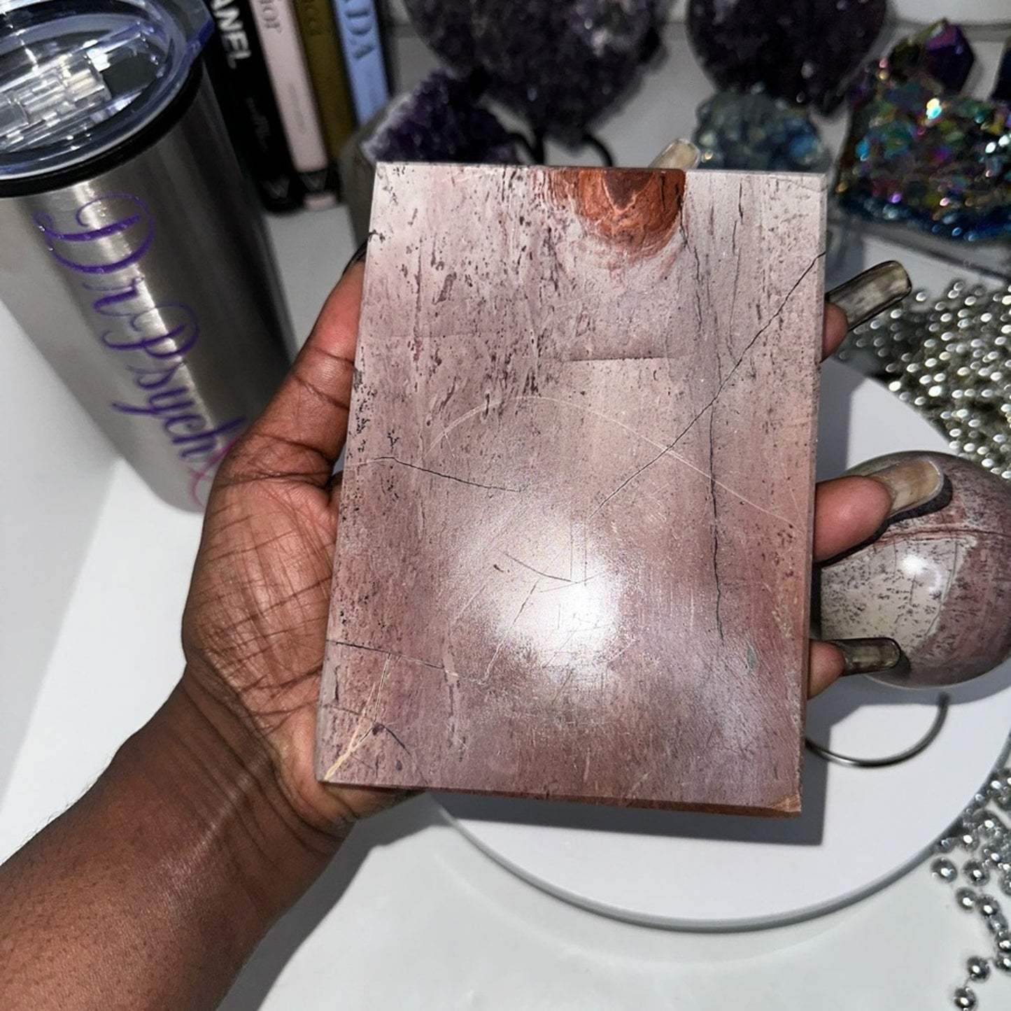 Pink Picture Jasper Slab & Sphere Set - PINKPJSLBSPHSET-002