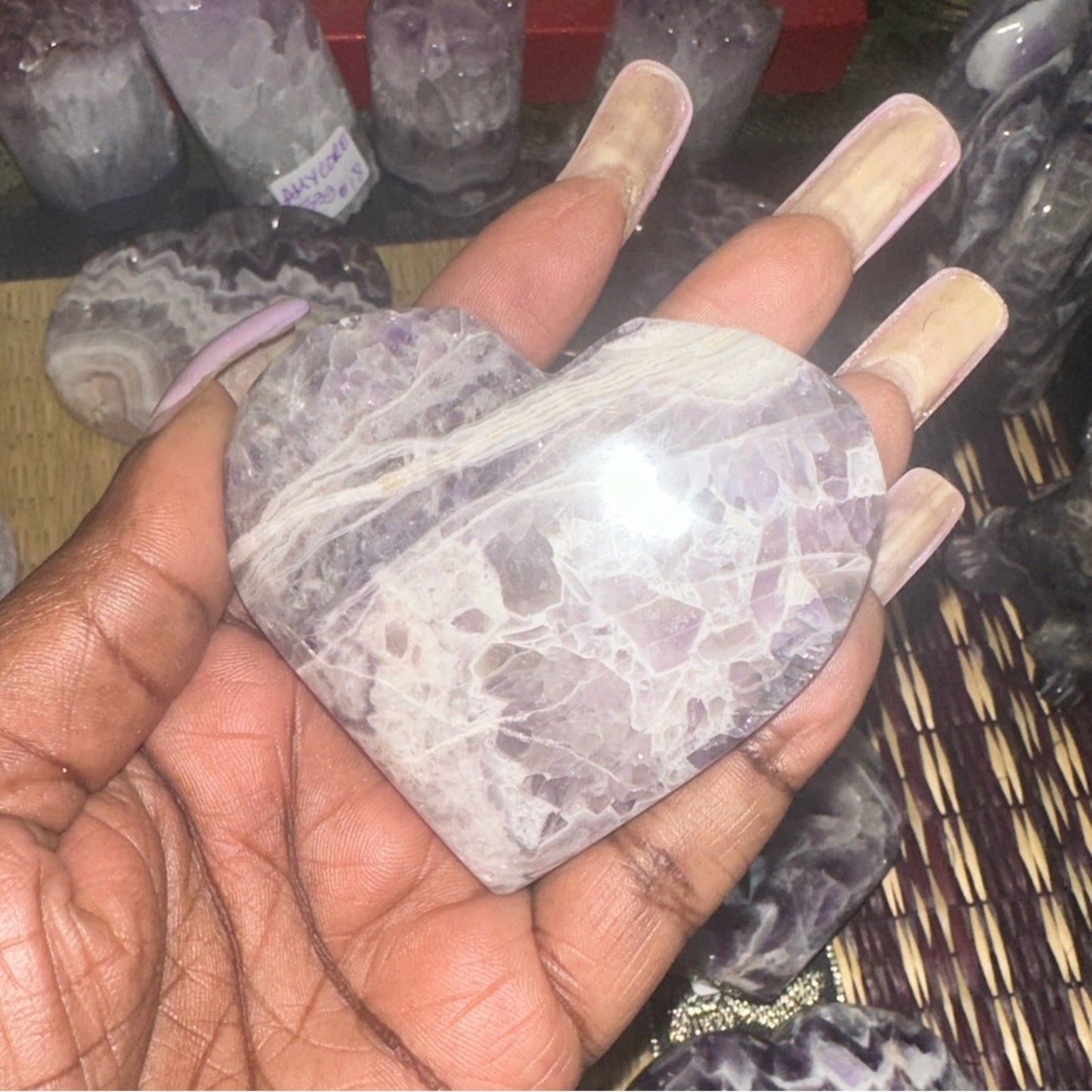 Chevron Dream Amethyst Heart Carvings Column 1, 2, 3, 4 - Price for 1