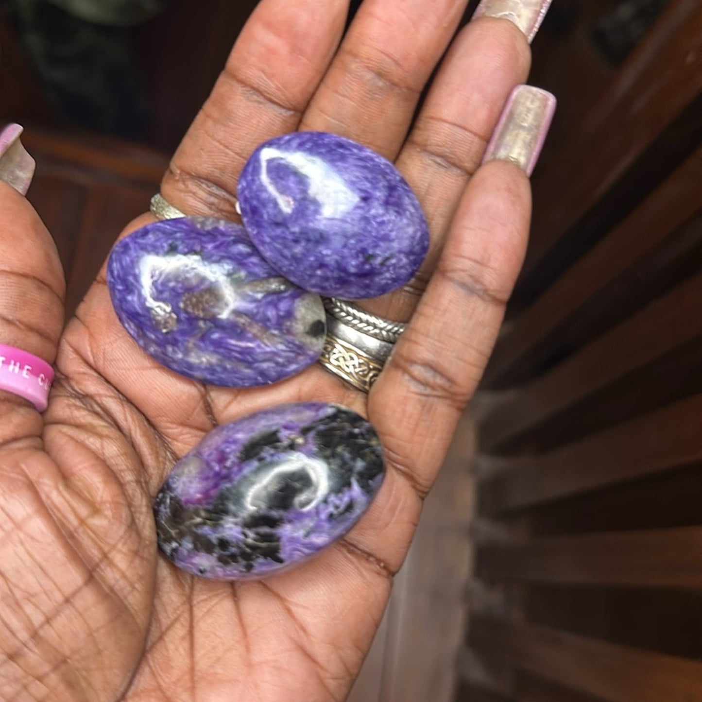 Charoite Natural Stone Cabochon Palm stone Set of 3 CHARCAB-SET3